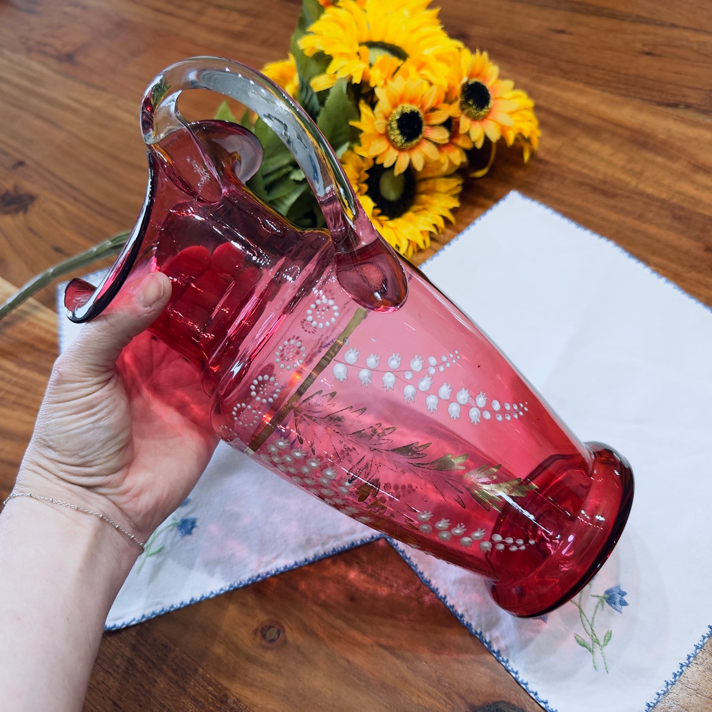Antique Victorian-era Cranberry Glass Pitcher