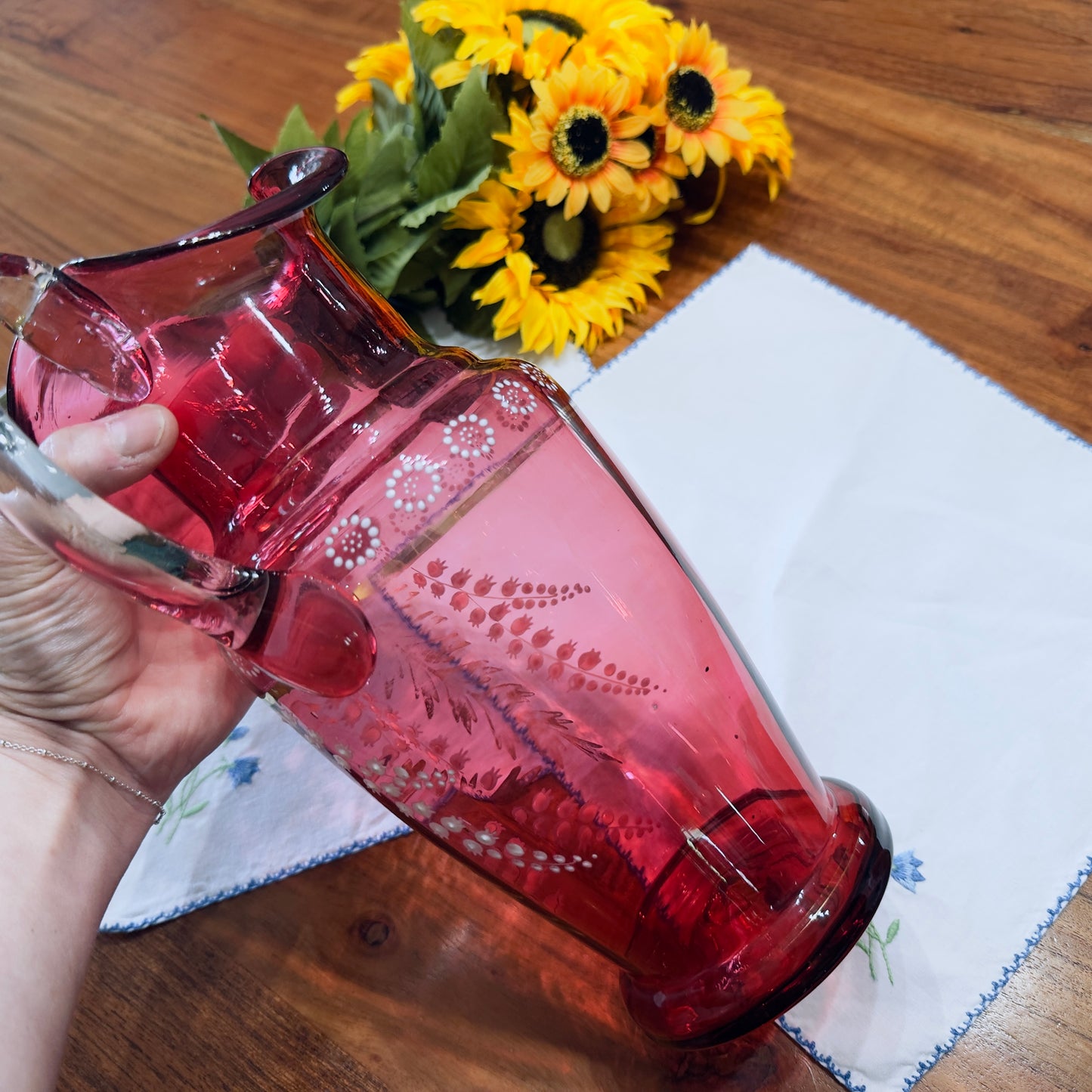 Antique Victorian-era Cranberry Glass Pitcher