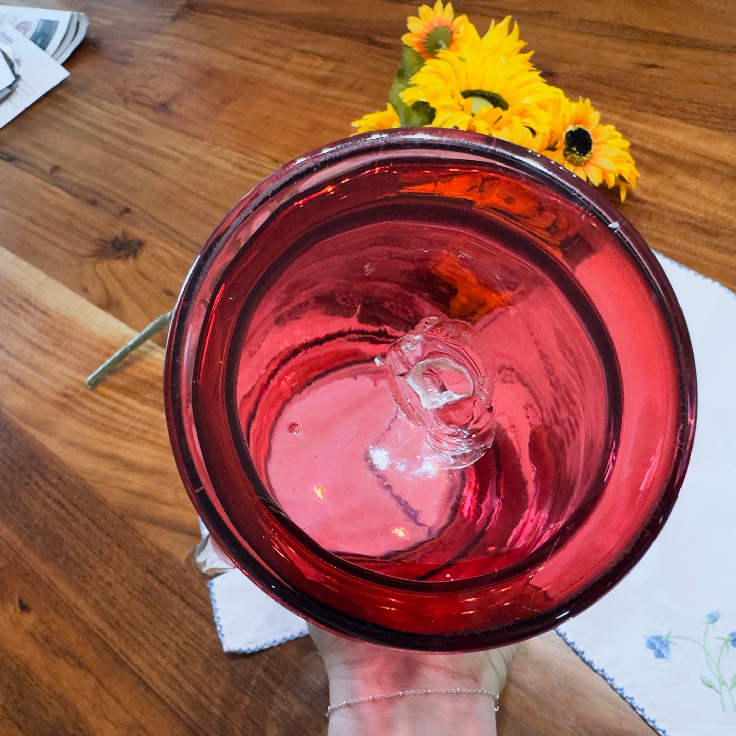 Antique Victorian-era Cranberry Glass Pitcher
