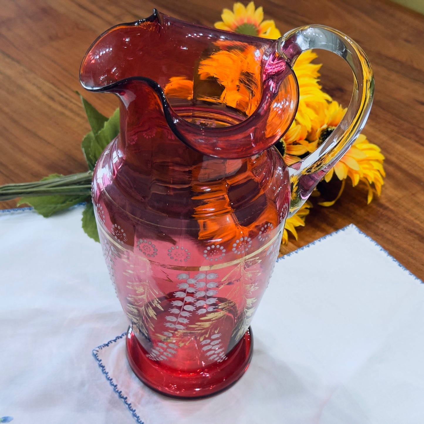 Antique Victorian-era Cranberry Glass Pitcher