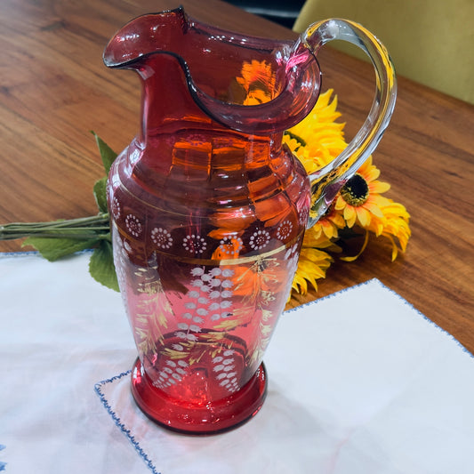 Antique Victorian-era Cranberry Glass Pitcher