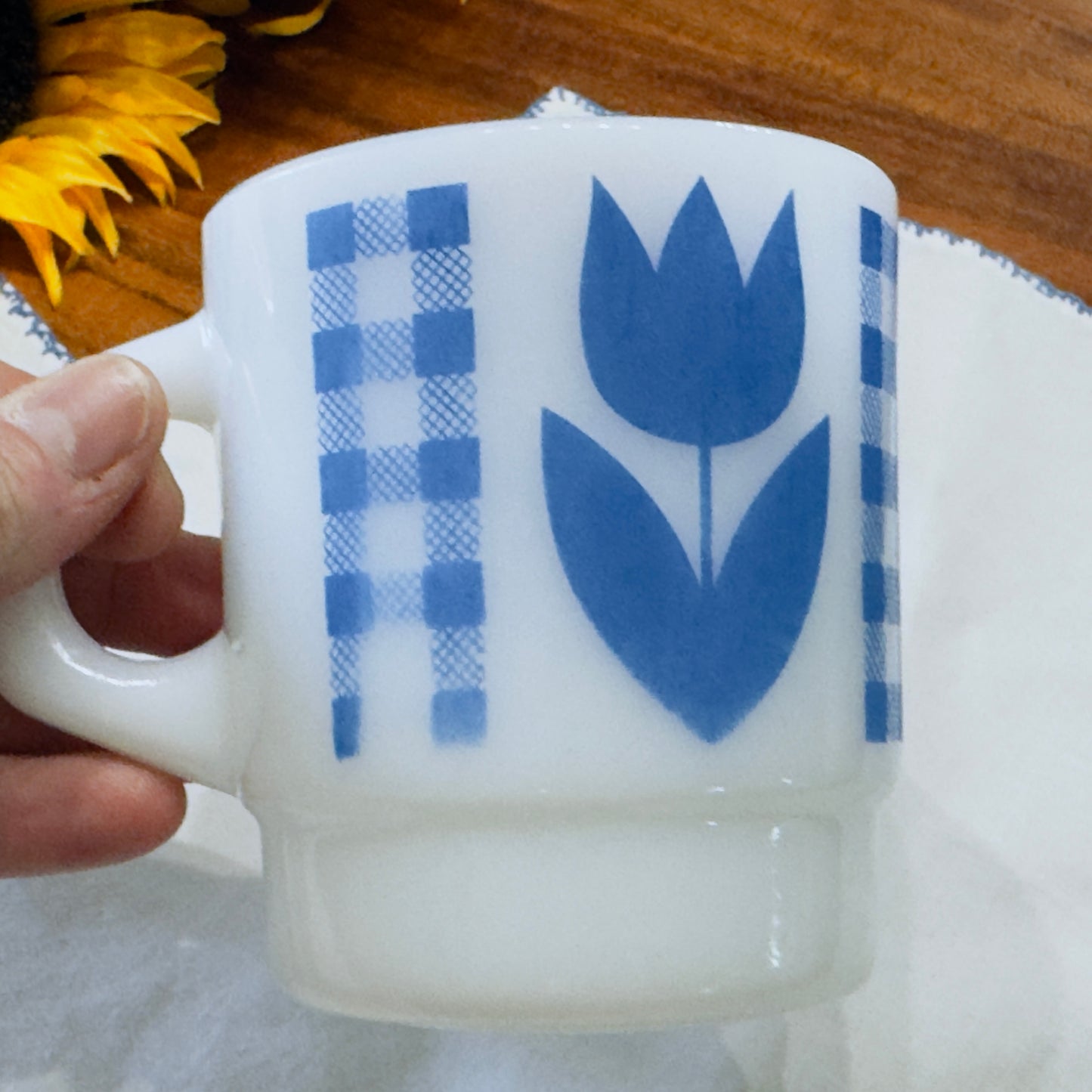 Termocrisa Blue Tulip Gingham Check Mugs