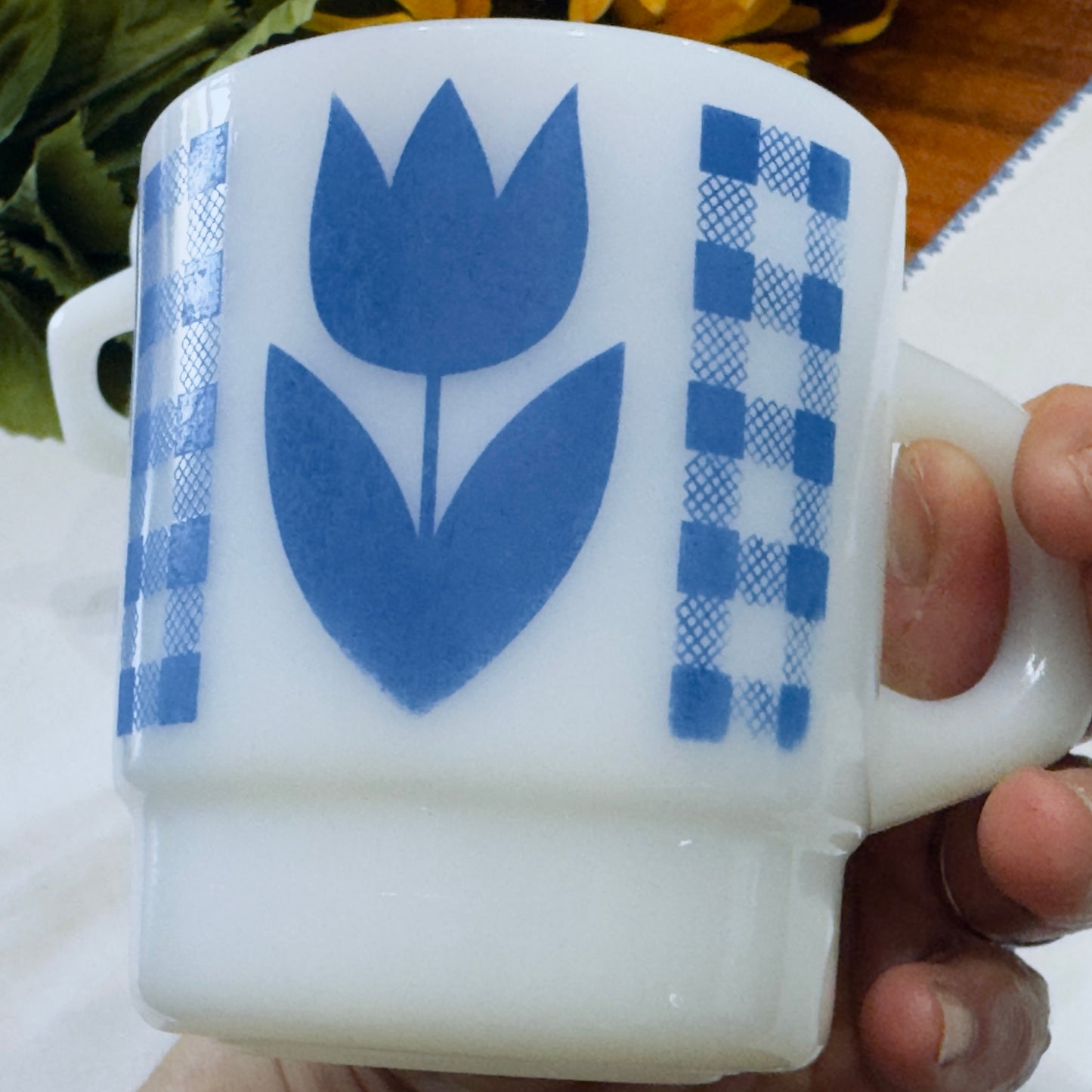 Termocrisa Blue Tulip Gingham Check Mugs