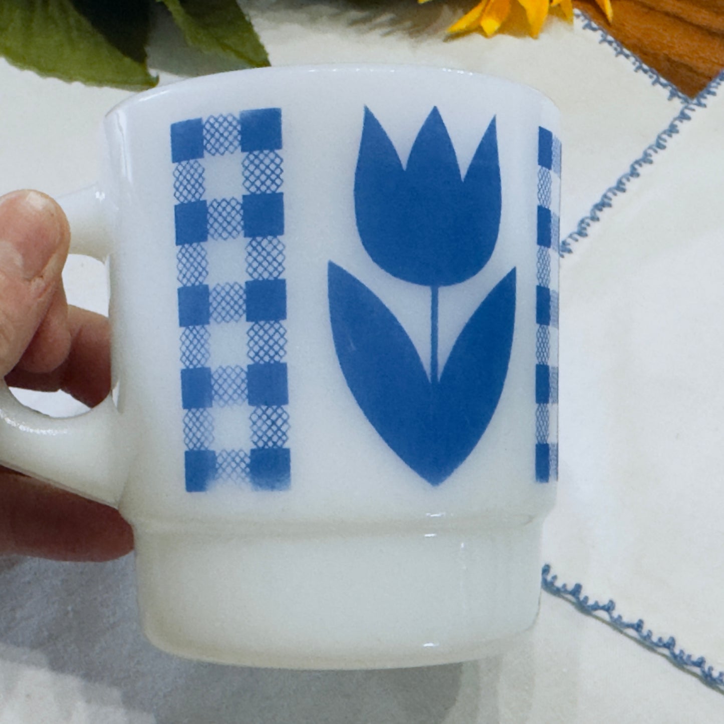 Termocrisa Blue Tulip Gingham Check Mugs