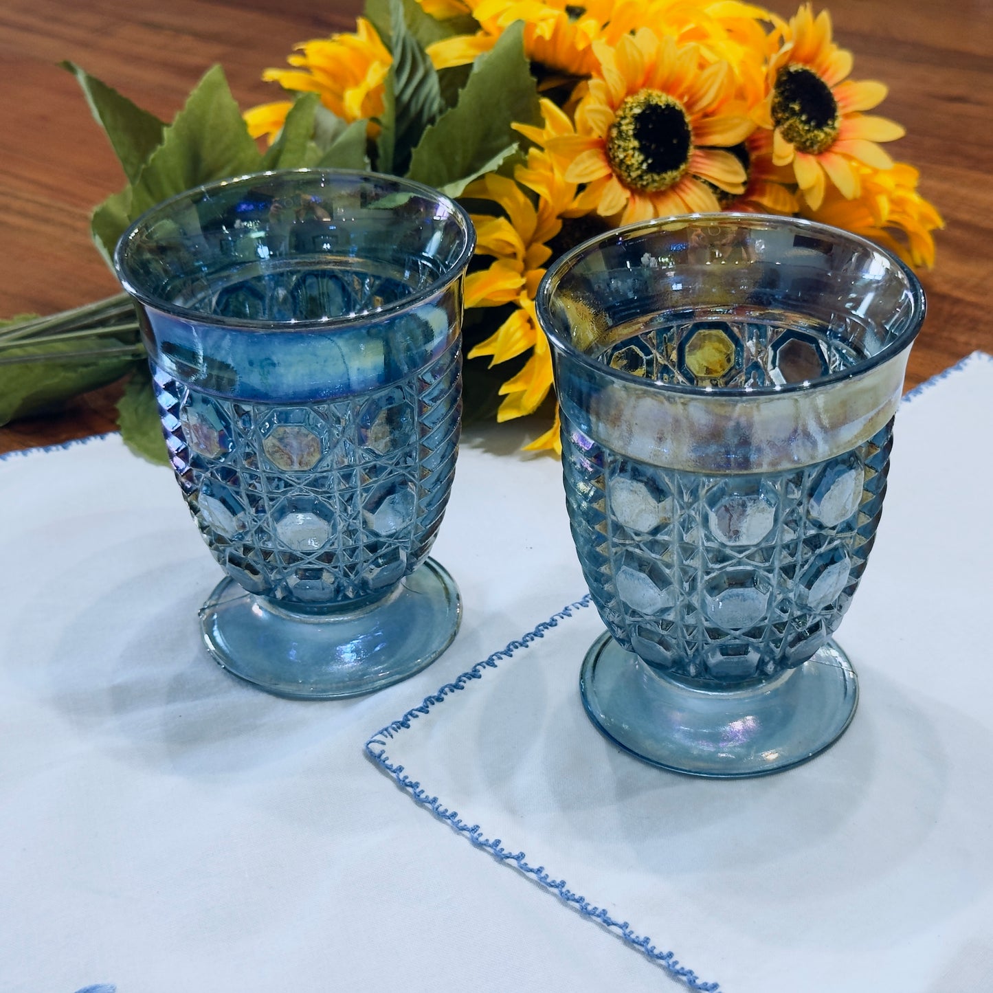 Windsor Blue Carnival Glass Juice Glasses