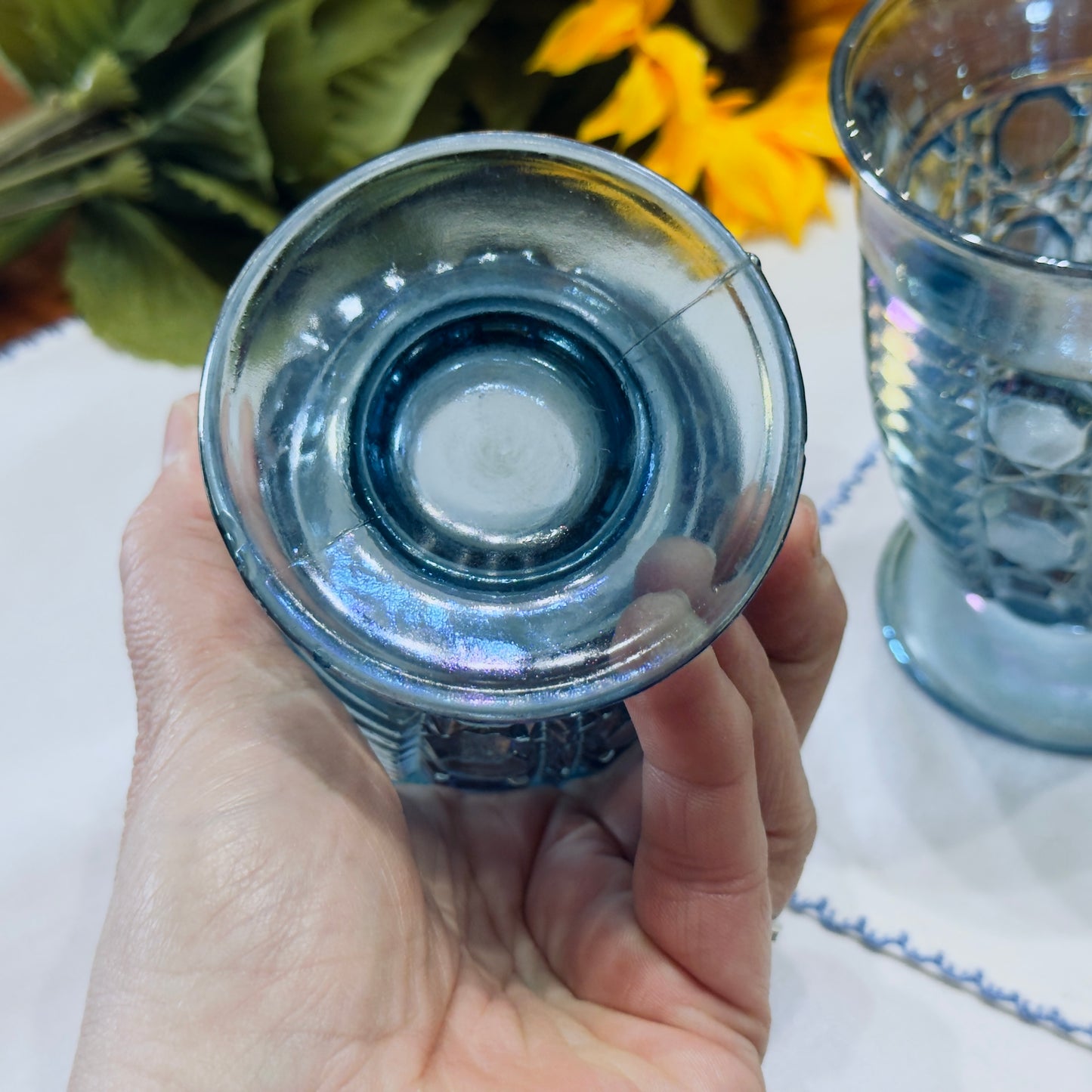 Windsor Blue Carnival Glass Juice Glasses