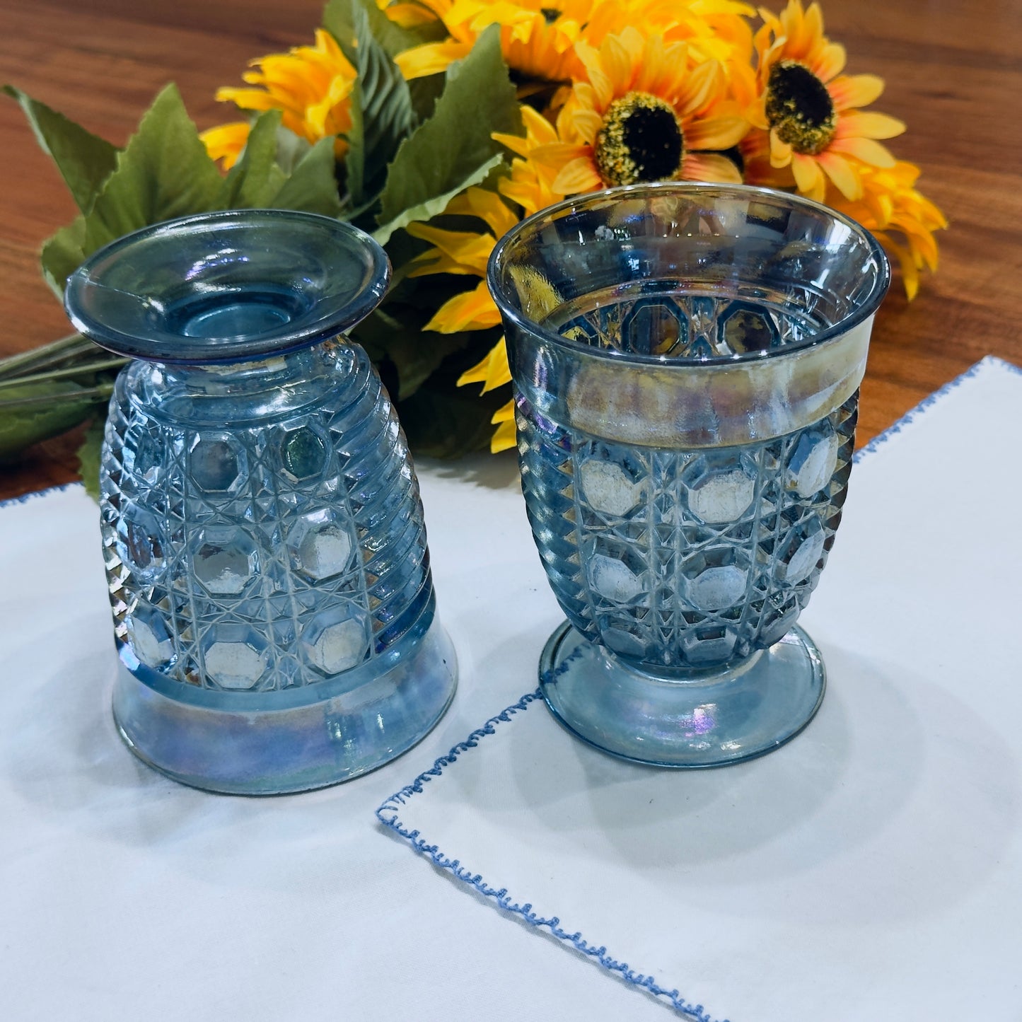 Windsor Blue Carnival Glass Juice Glasses