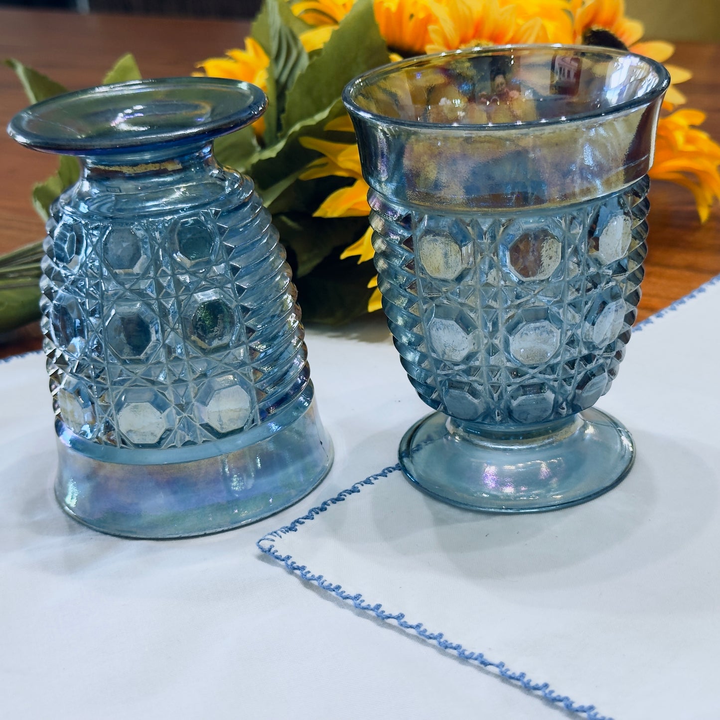 Windsor Blue Carnival Glass Juice Glasses