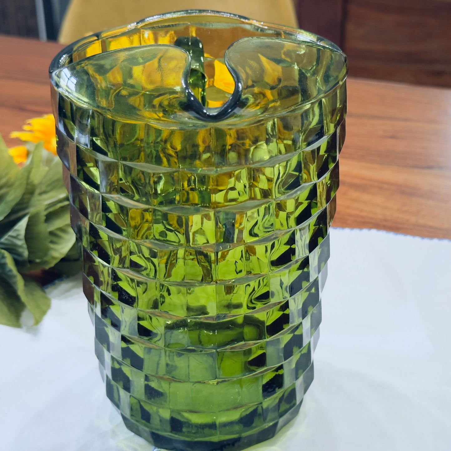 Vintage Indiana Whitehall Green Glass Pitcher