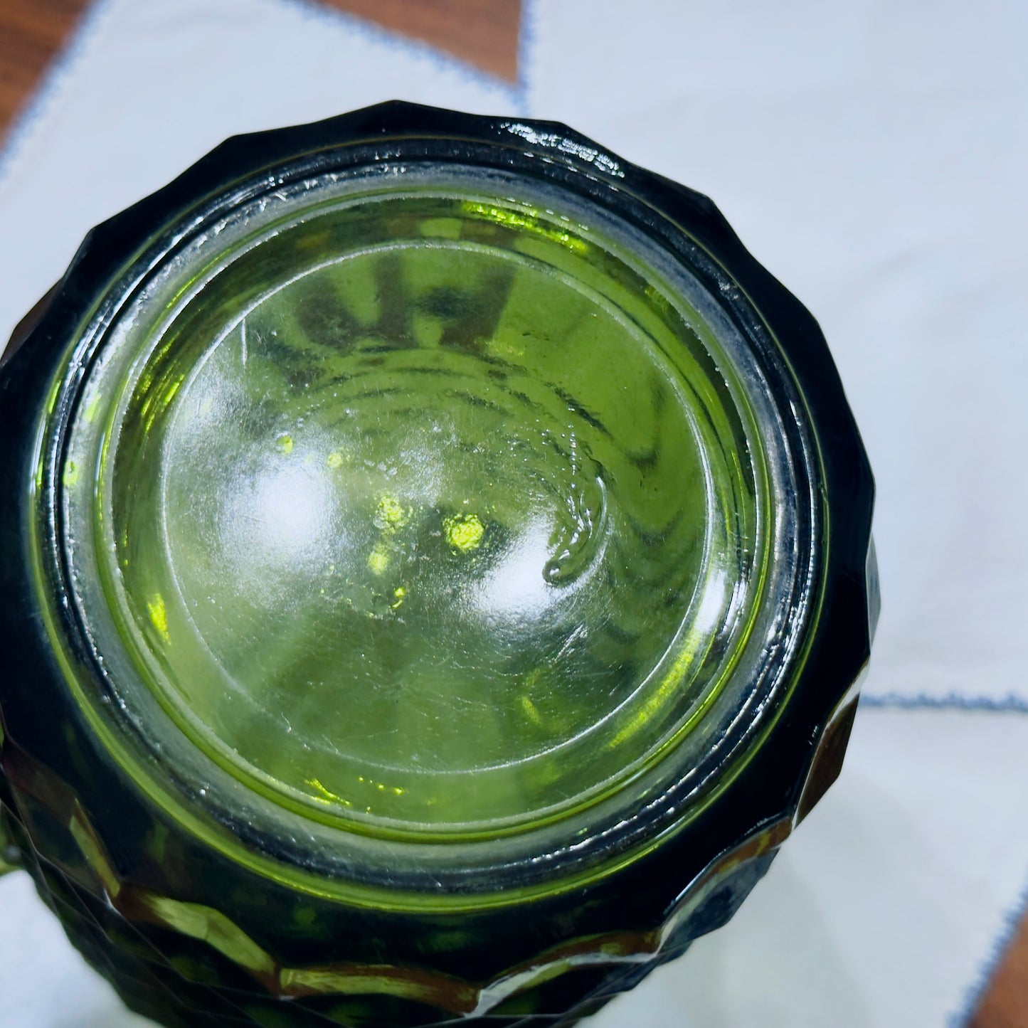 Vintage Indiana Whitehall Green Glass Pitcher
