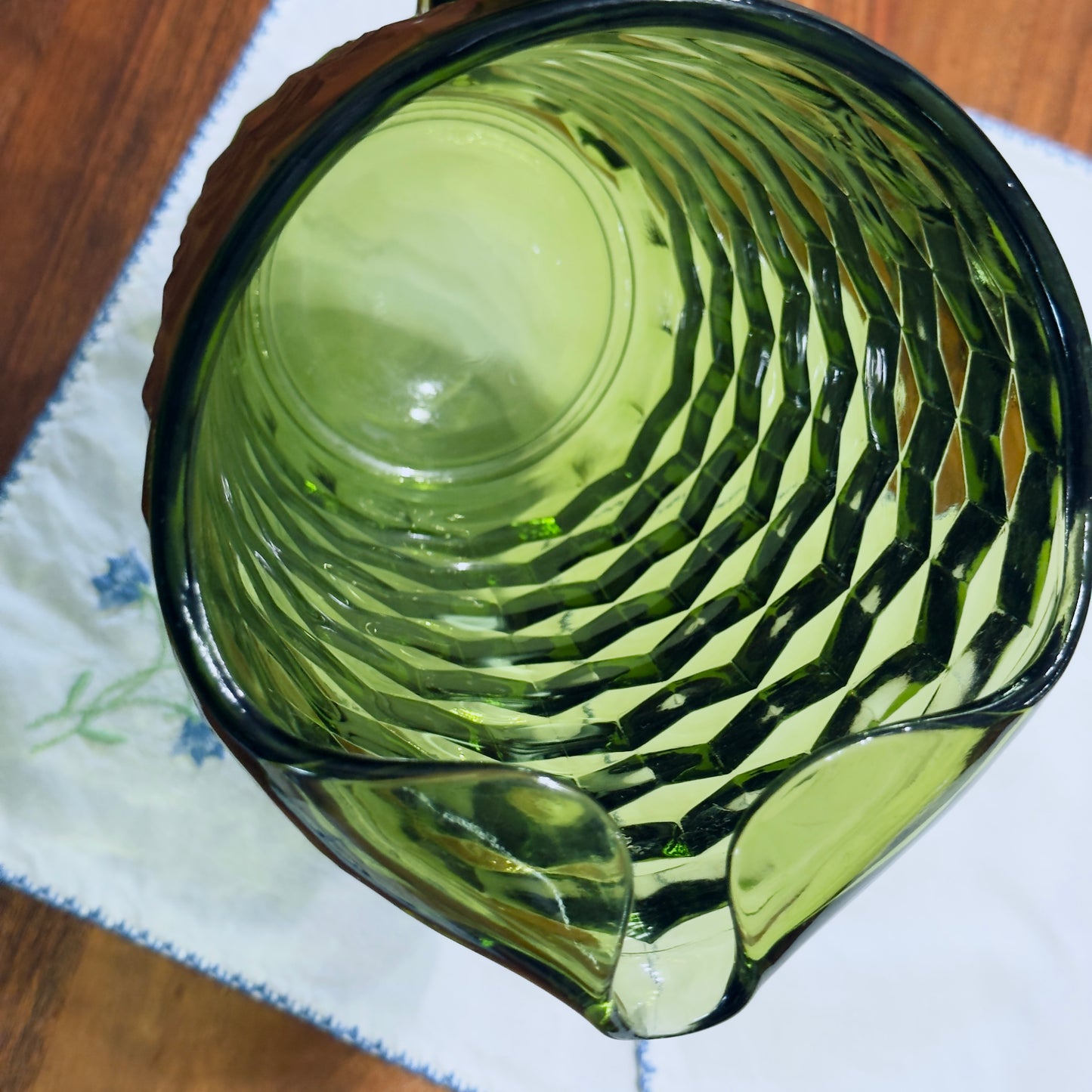 Vintage Indiana Whitehall Green Glass Pitcher