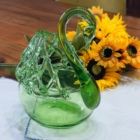 Green Art Glass Swan