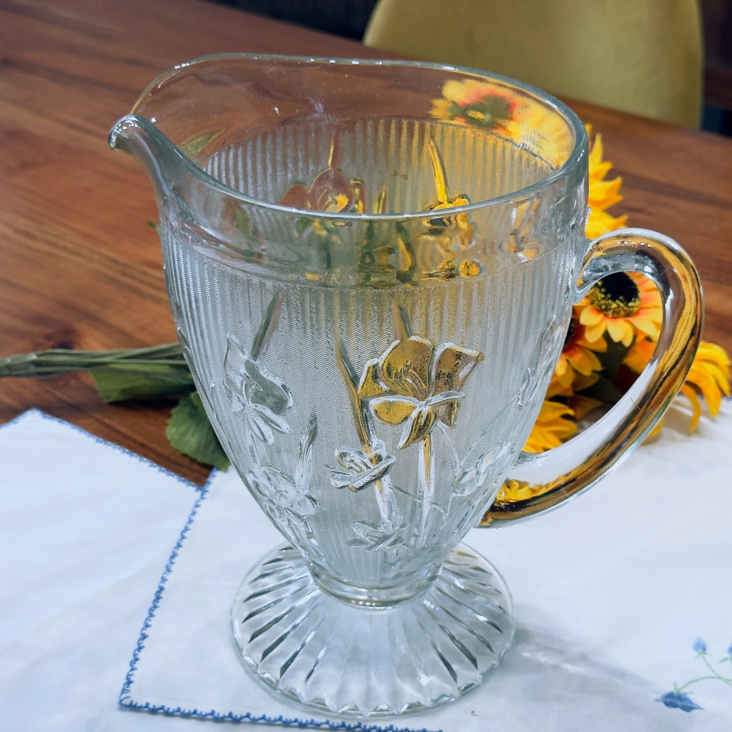 Jeannette Glass 'Iris and Herringbone" Pressed Depression Glass Pitcher