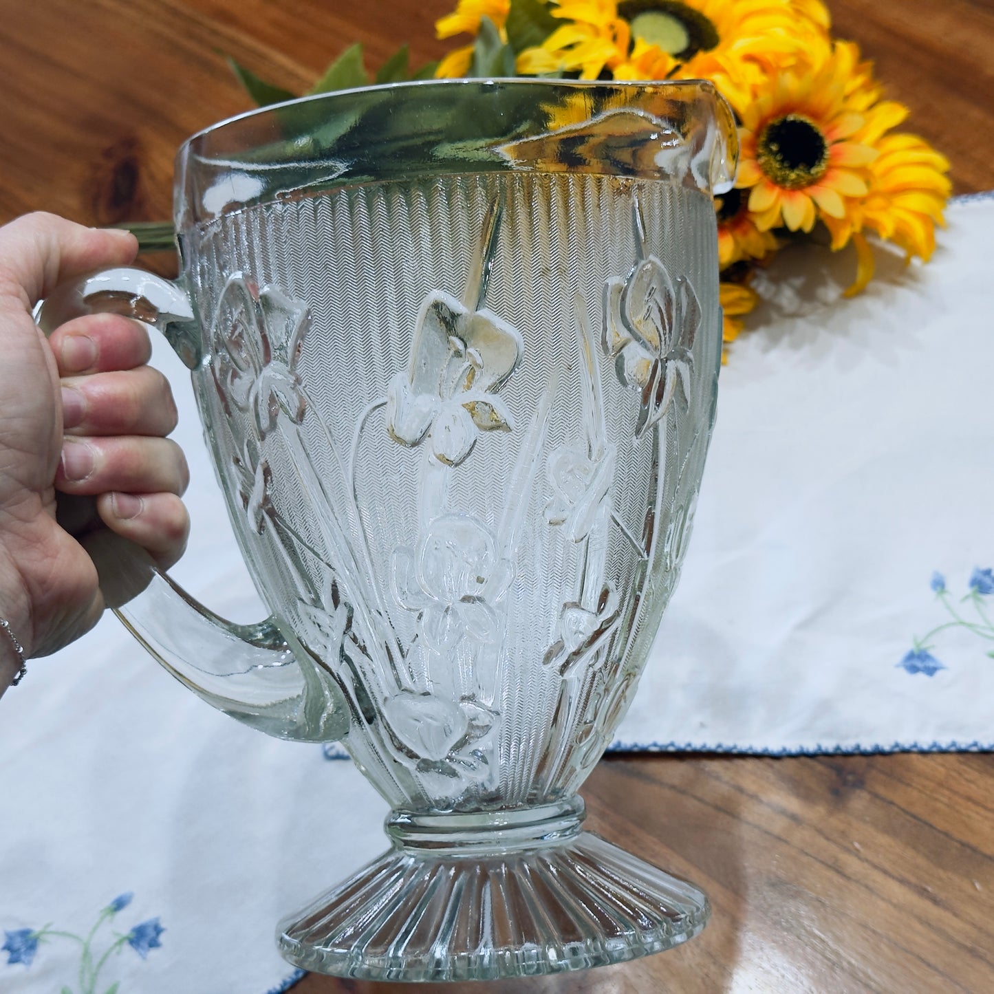 Jeannette Glass 'Iris and Herringbone" Pressed Depression Glass Pitcher