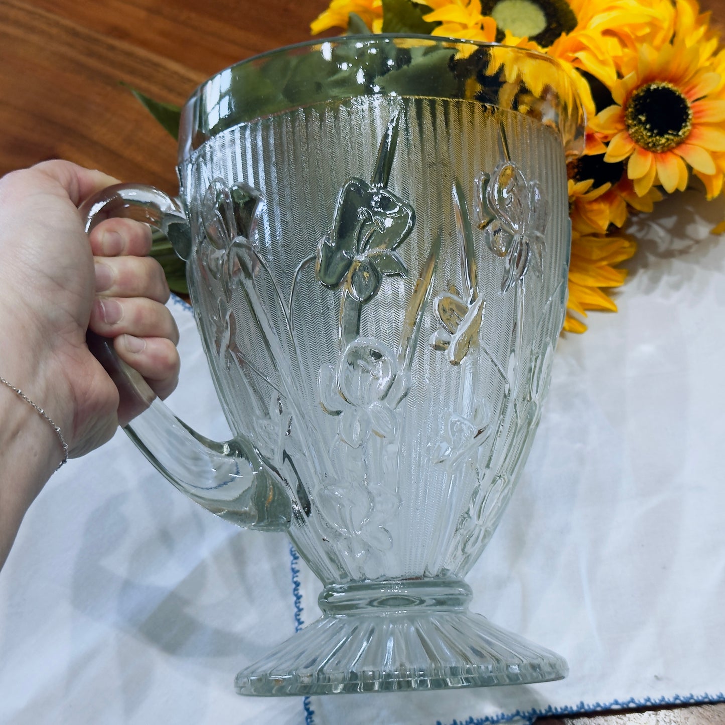 Jeannette Glass 'Iris and Herringbone" Pressed Depression Glass Pitcher