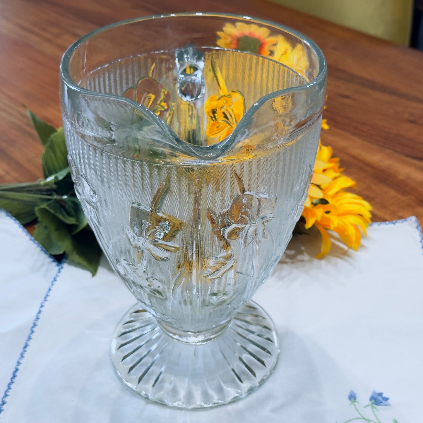 Jeannette Glass 'Iris and Herringbone" Pressed Depression Glass Pitcher