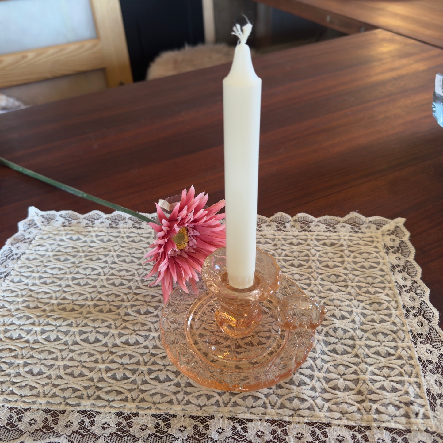Vintage Skio Union Zabkowice Pink Glass Chamberstick Candle Holder