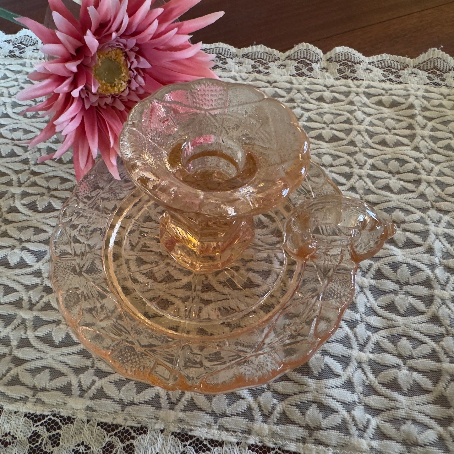 Vintage Skio Union Zabkowice Pink Glass Chamberstick Candle Holder