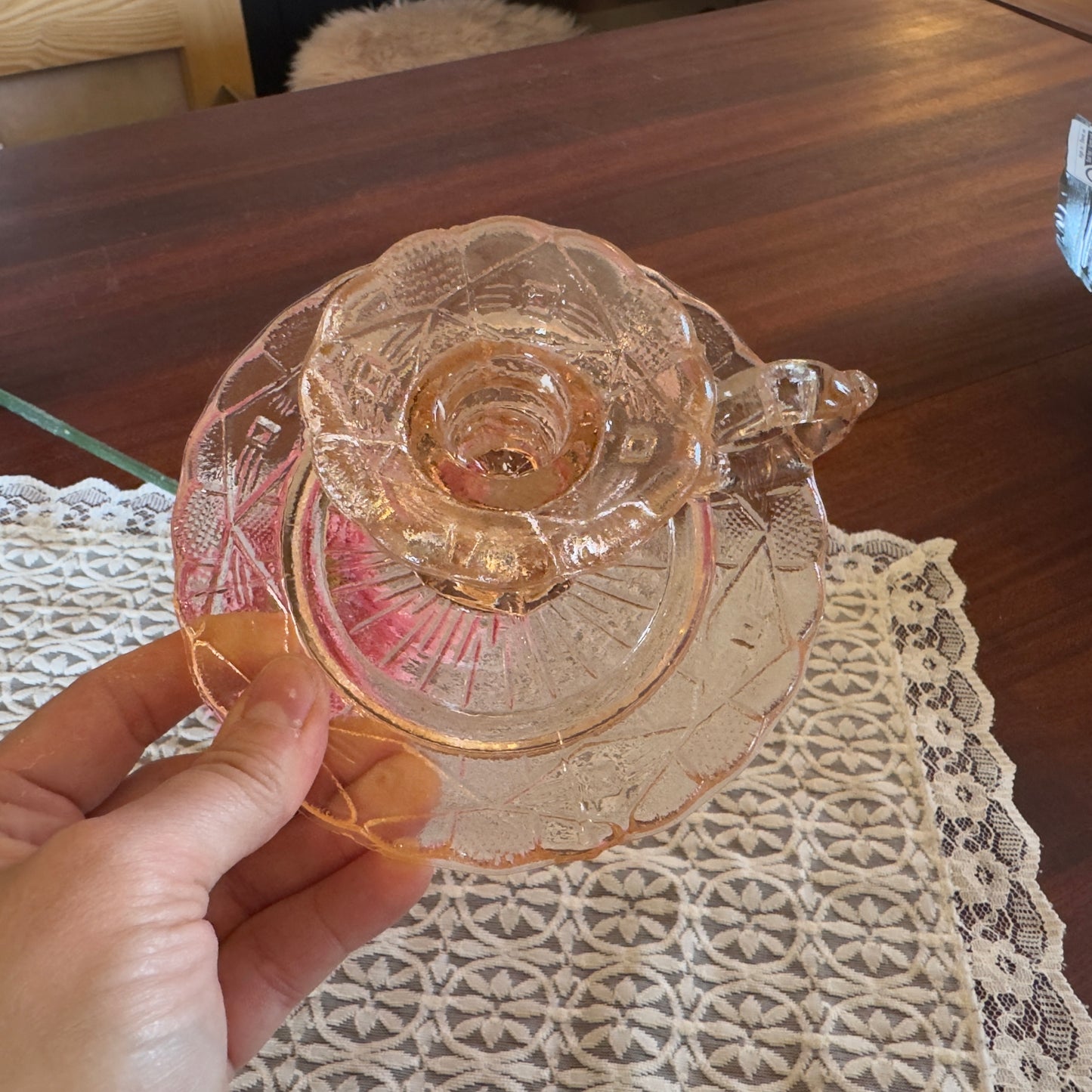 Vintage Skio Union Zabkowice Pink Glass Chamberstick Candle Holder