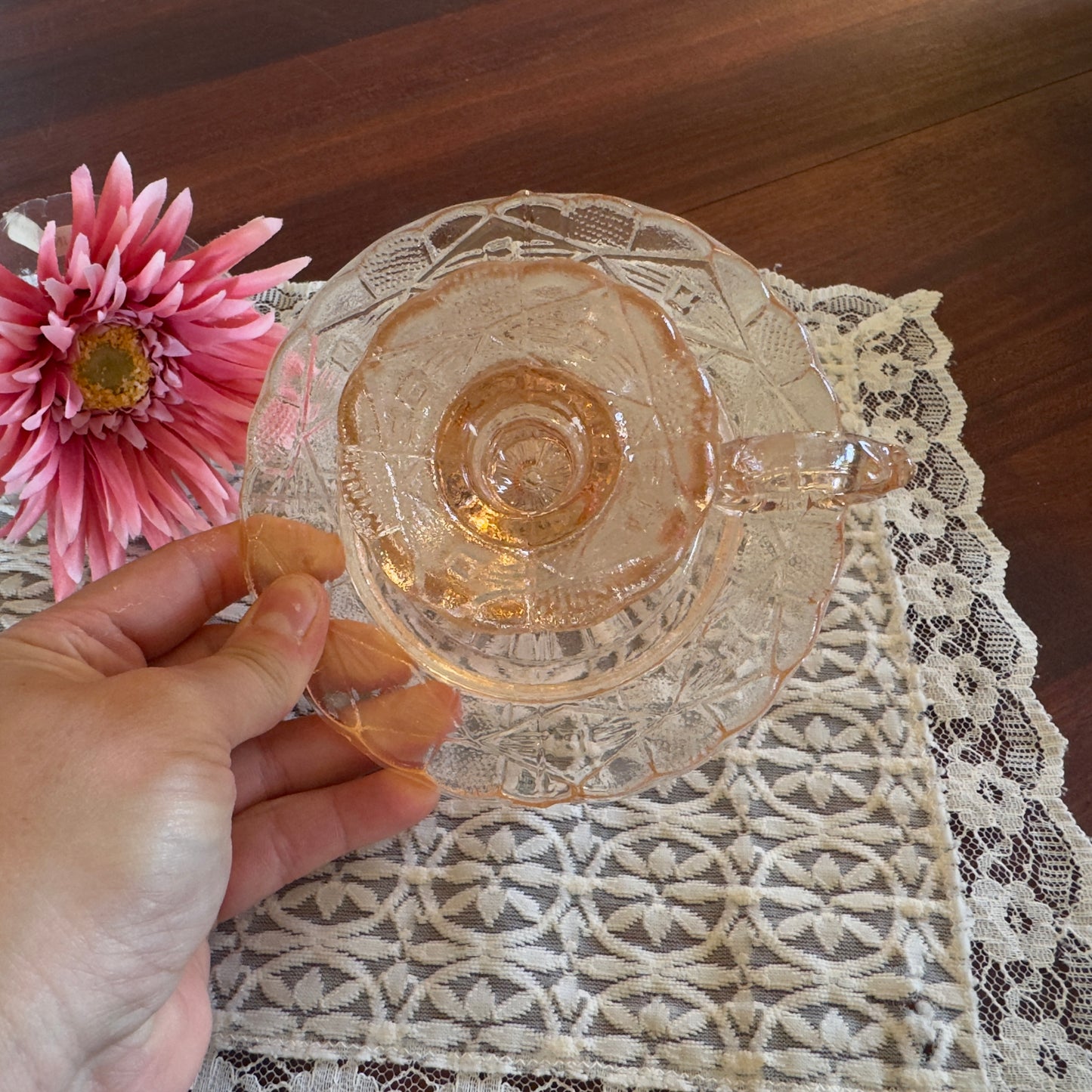 Vintage Skio Union Zabkowice Pink Glass Chamberstick Candle Holder