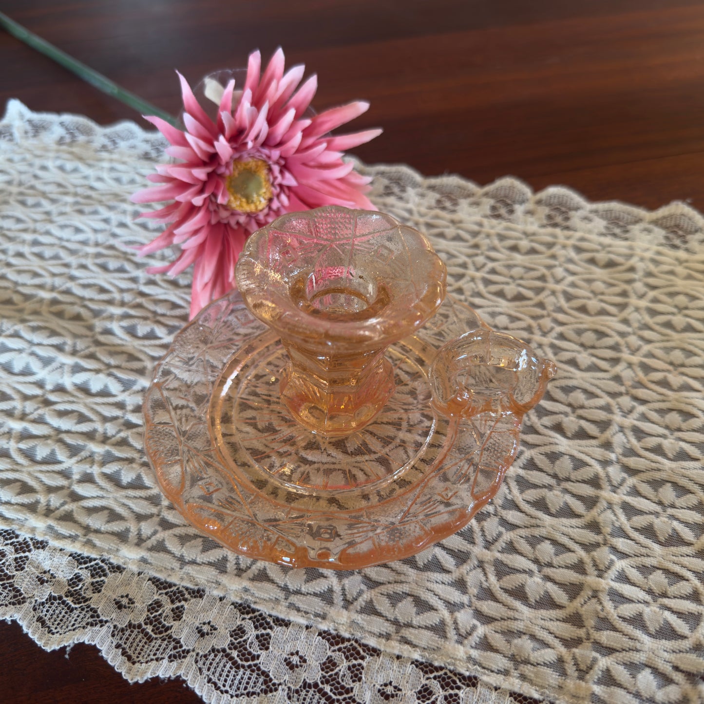 Vintage Skio Union Zabkowice Pink Glass Chamberstick Candle Holder