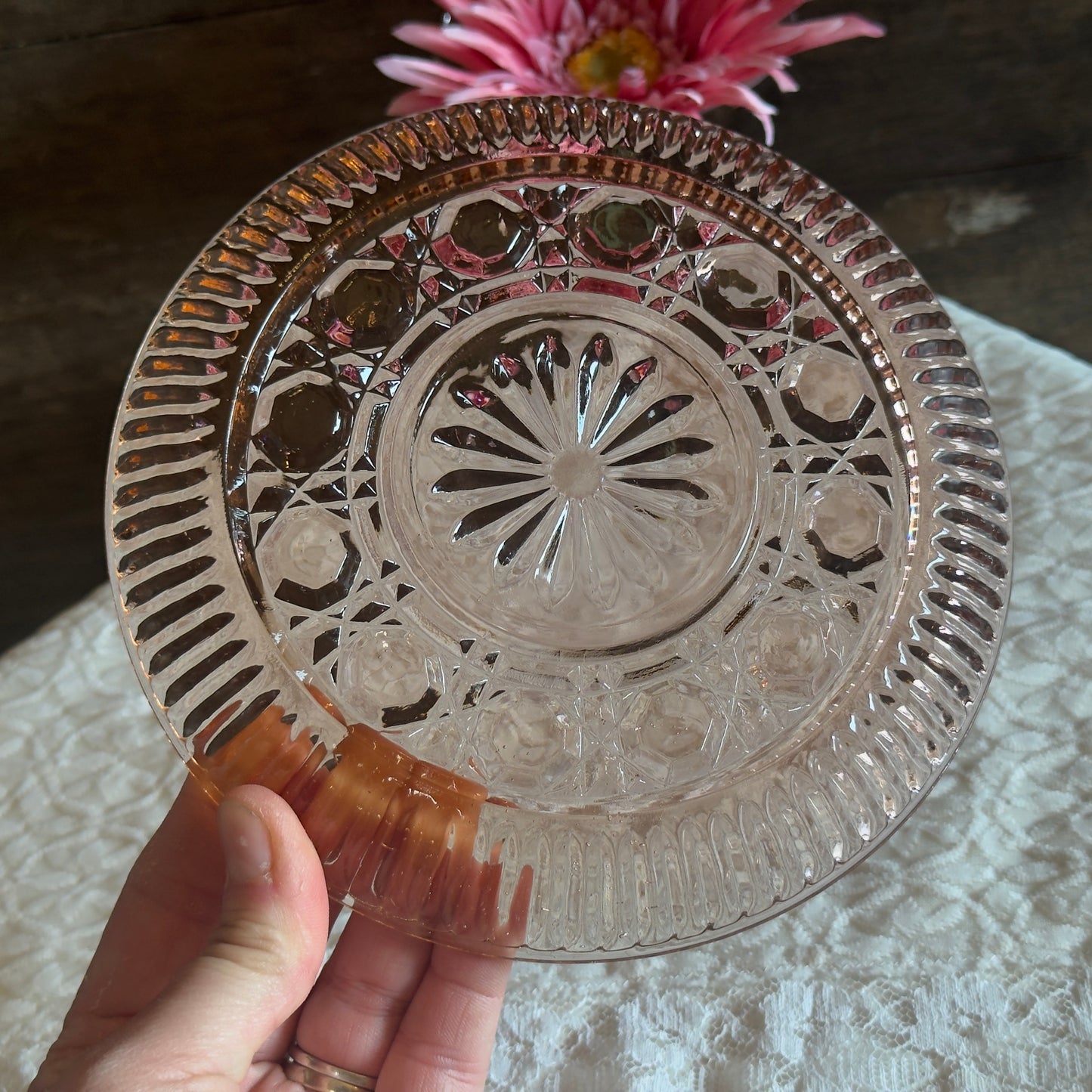 Indiana Glass Windsor Pink (Peach Ballard) Mayonnaise Bowl & Underplate