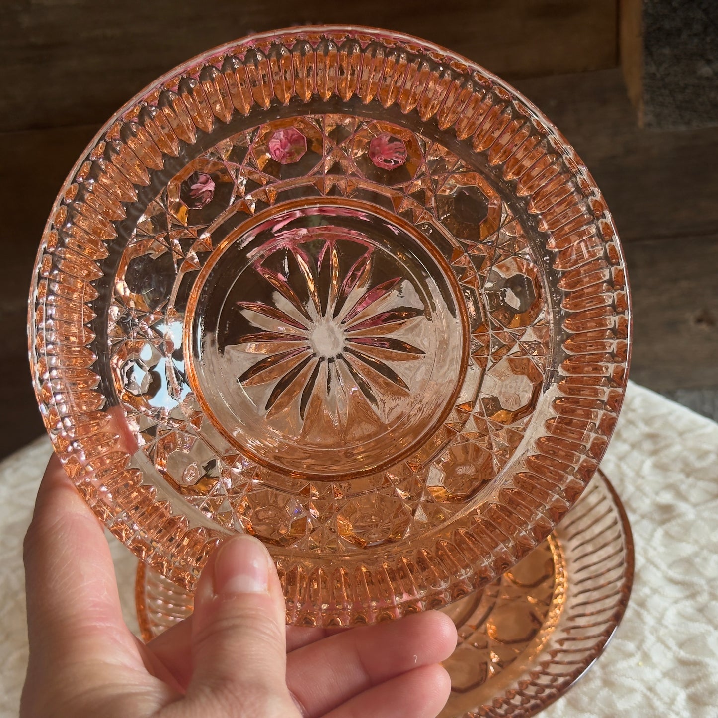 Indiana Glass Windsor Pink (Peach Ballard) Mayonnaise Bowl & Underplate