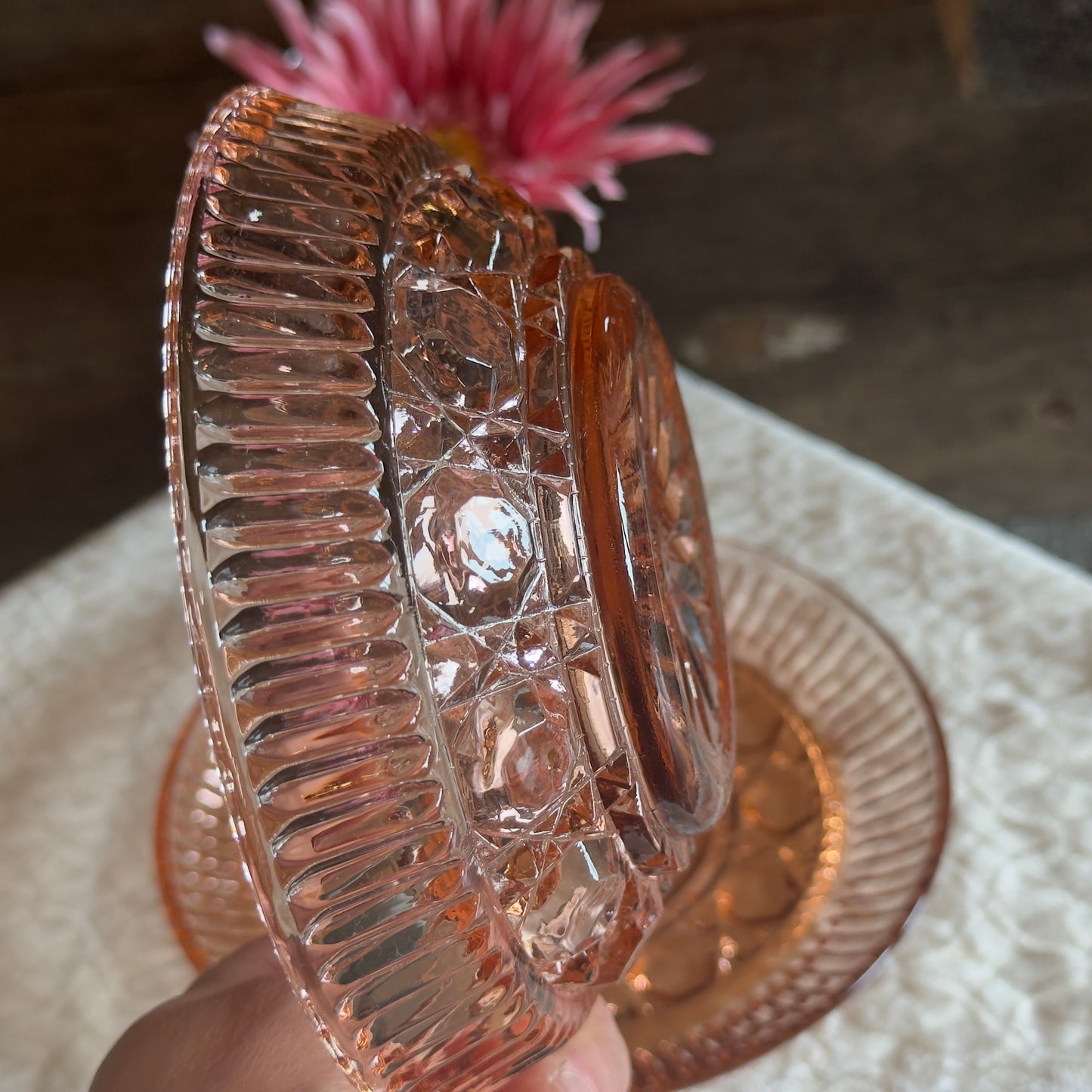 Indiana Glass Windsor Pink (Peach Ballard) Mayonnaise Bowl & Underplate