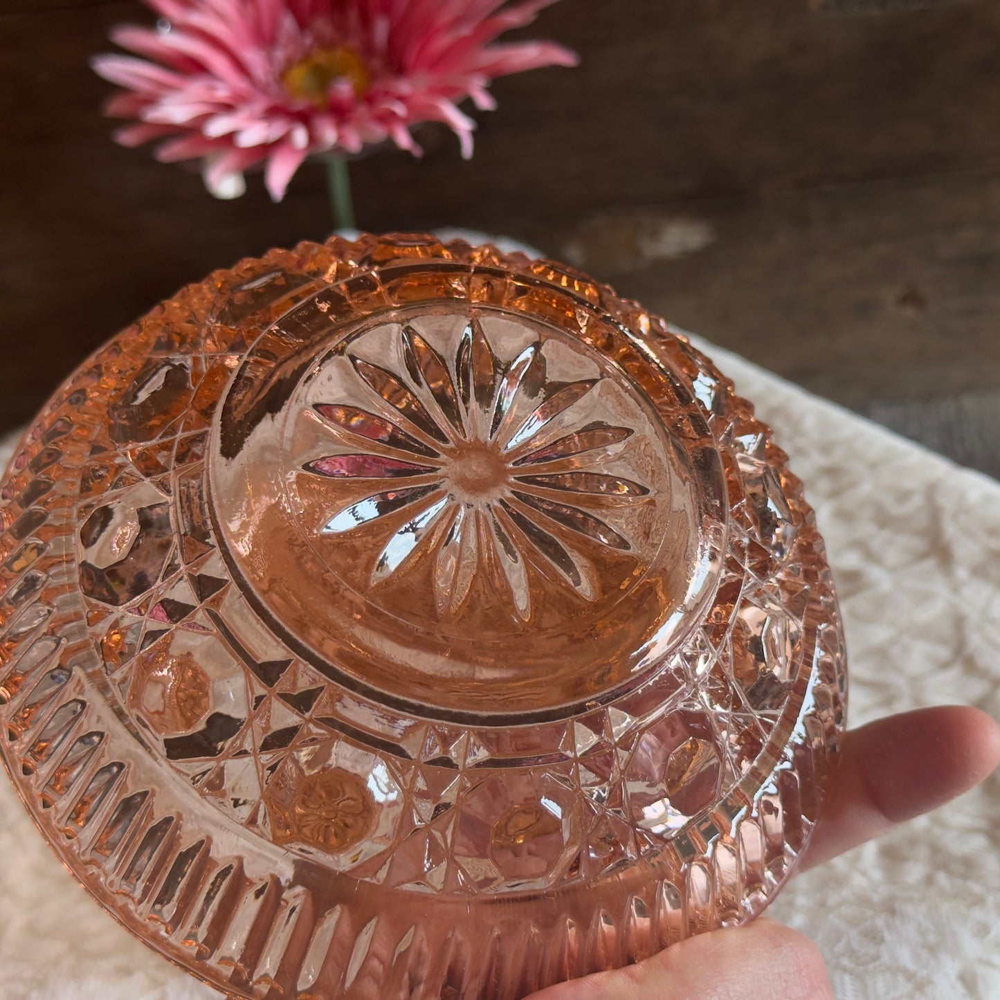 Indiana Glass Windsor Pink (Peach Ballard) Mayonnaise Bowl & Underplate