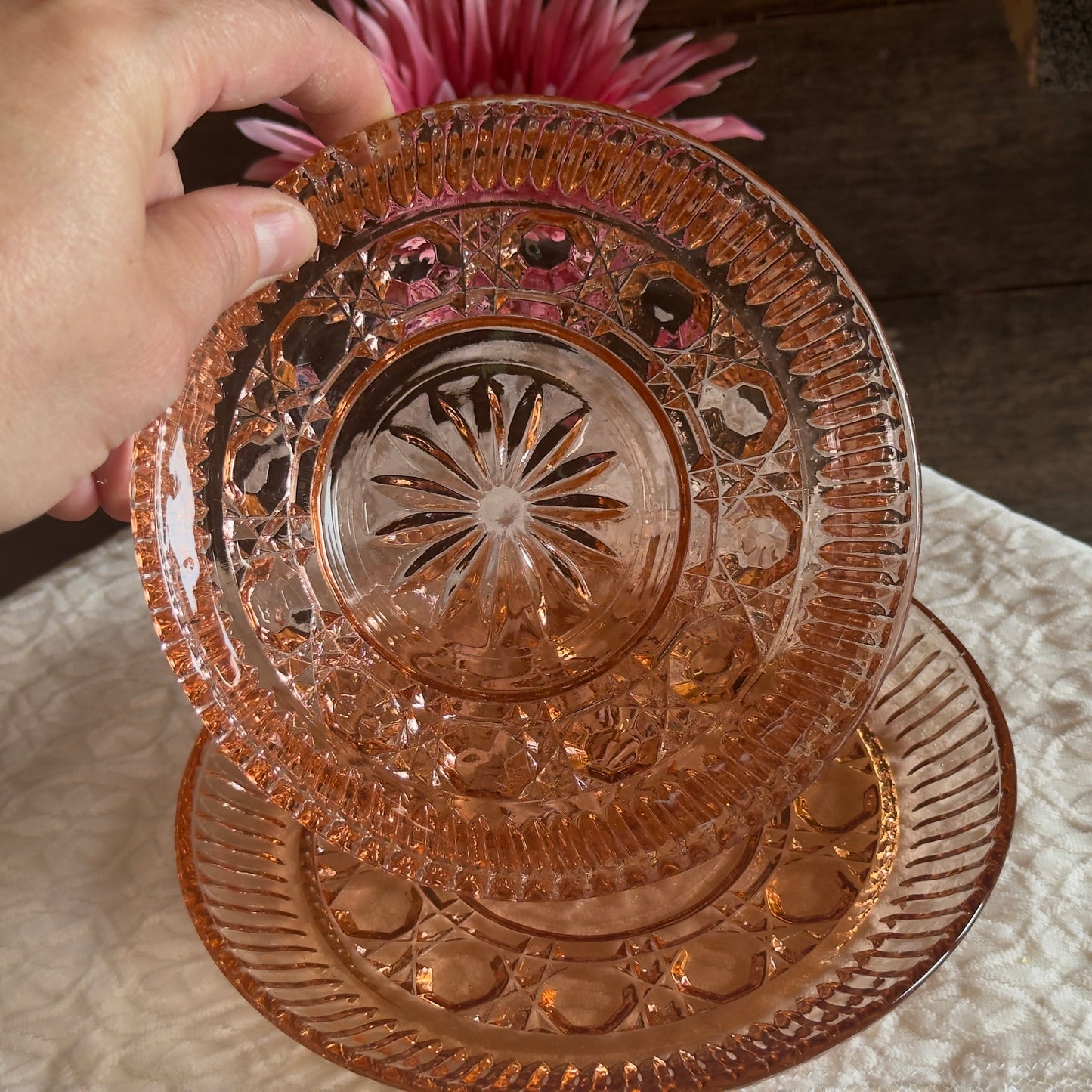 Indiana Glass Windsor Pink (Peach Ballard) Mayonnaise Bowl & Underplate