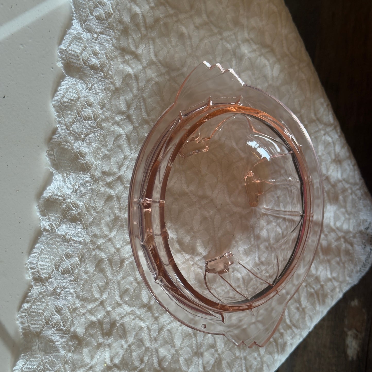 Art Deco Pink Depression Glass Covered Butter/Candy Dish