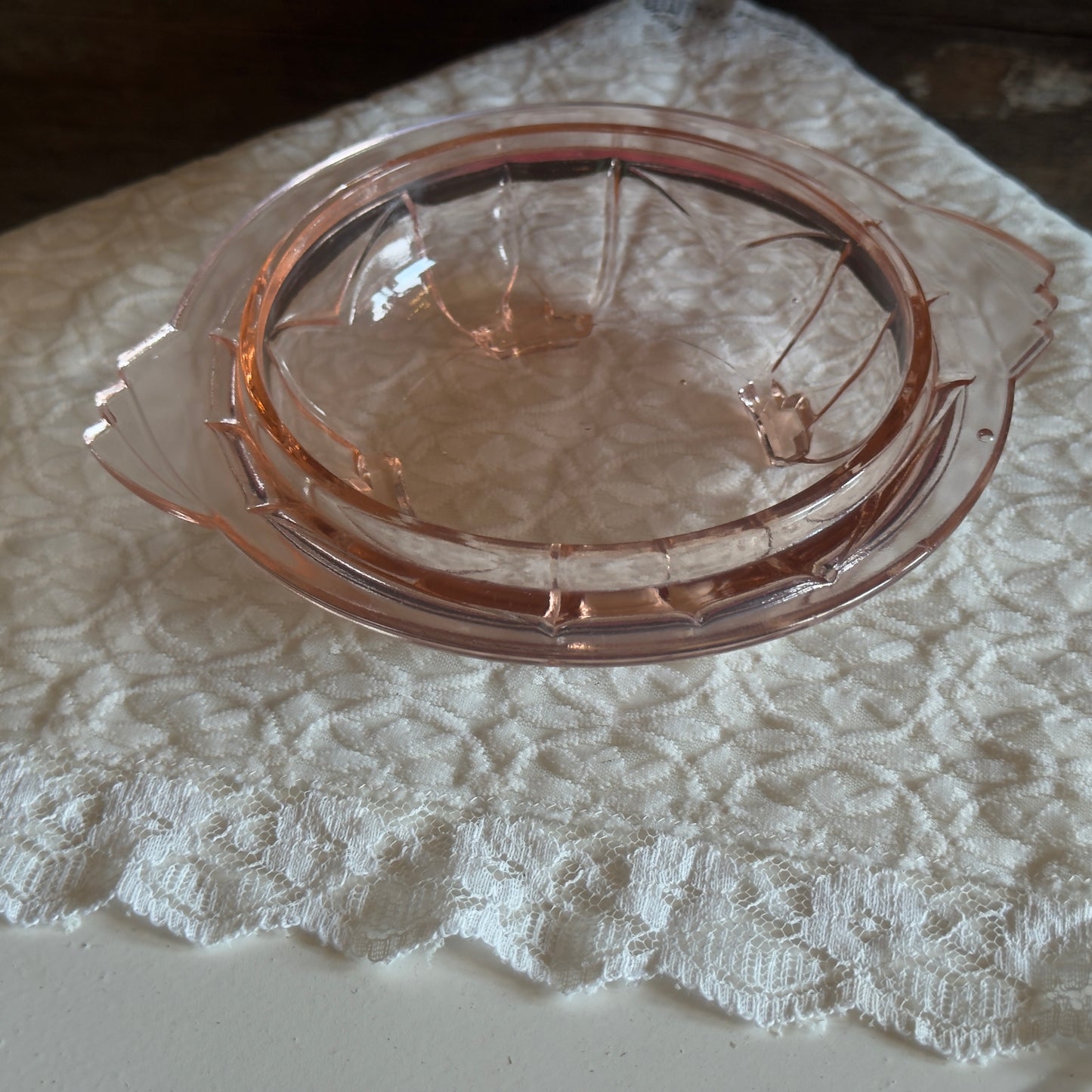 Art Deco Pink Depression Glass Covered Butter/Candy Dish