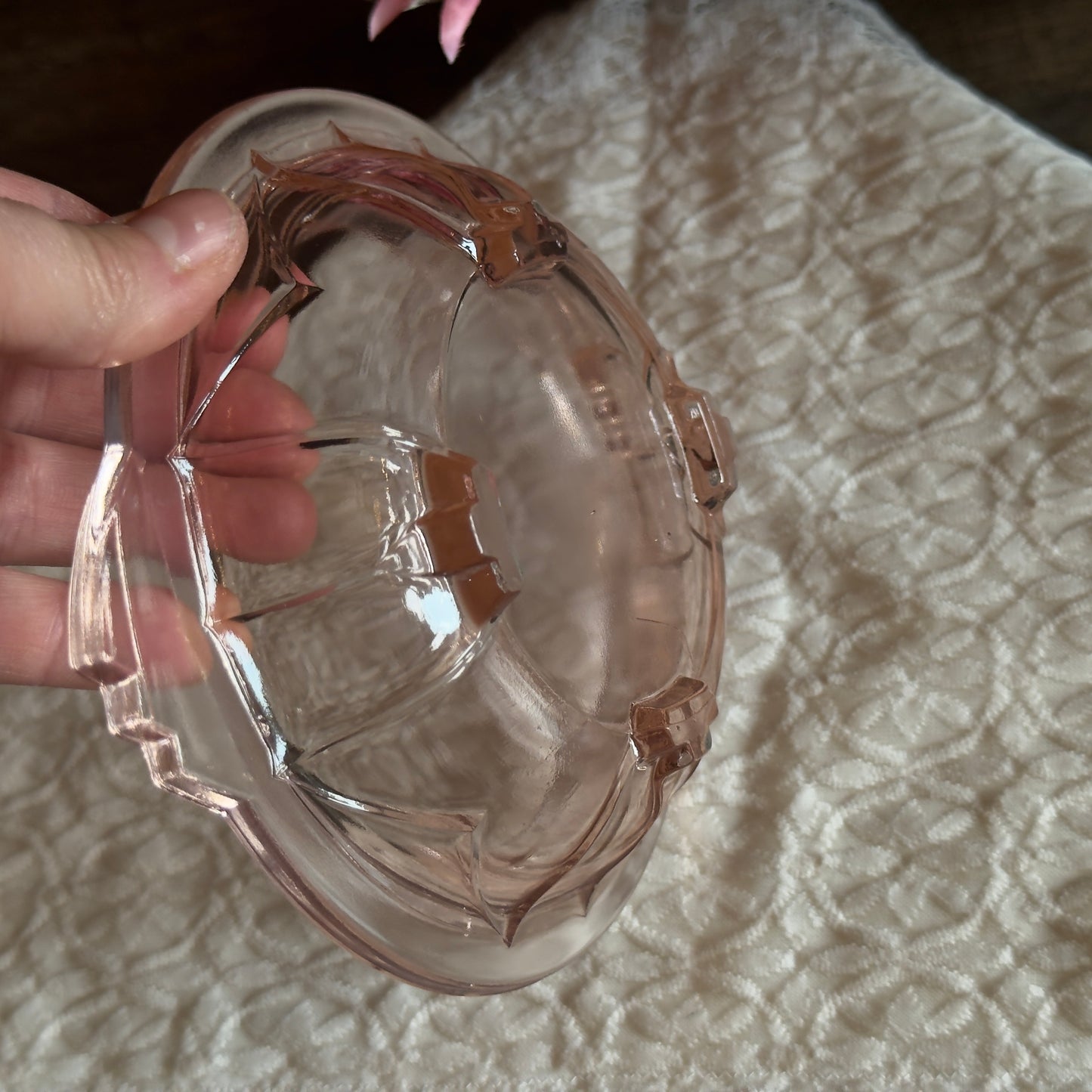Art Deco Pink Depression Glass Covered Butter/Candy Dish