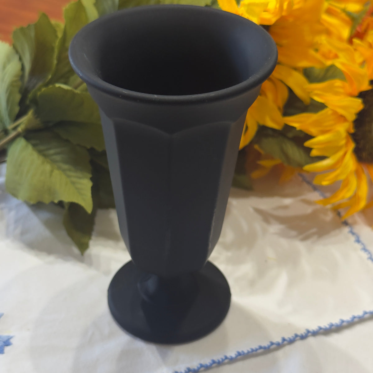 1930's Davidson Jet Black Glass Art Deco Vase