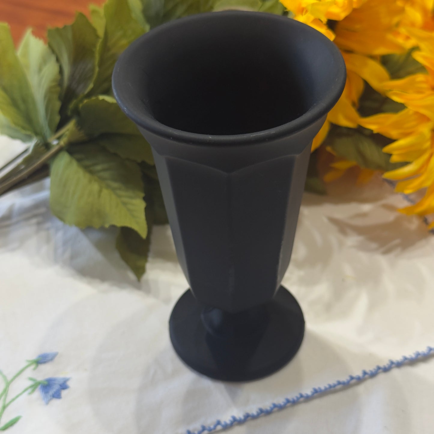 1930's Davidson Jet Black Glass Art Deco Vase