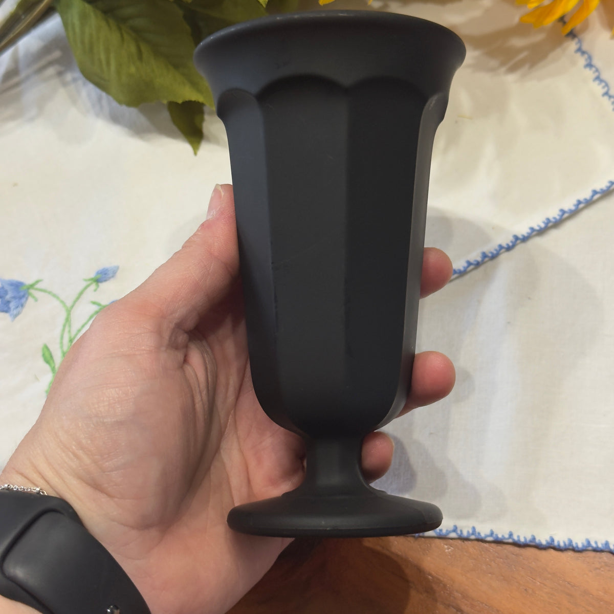 1930's Davidson Jet Black Glass Art Deco Vase