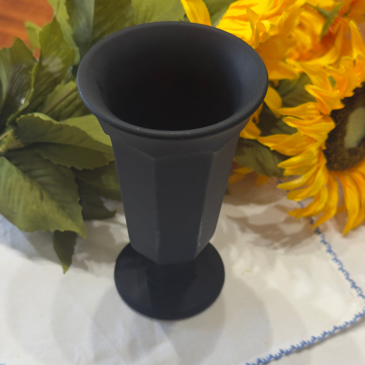 1930's Davidson Jet Black Glass Art Deco Vase