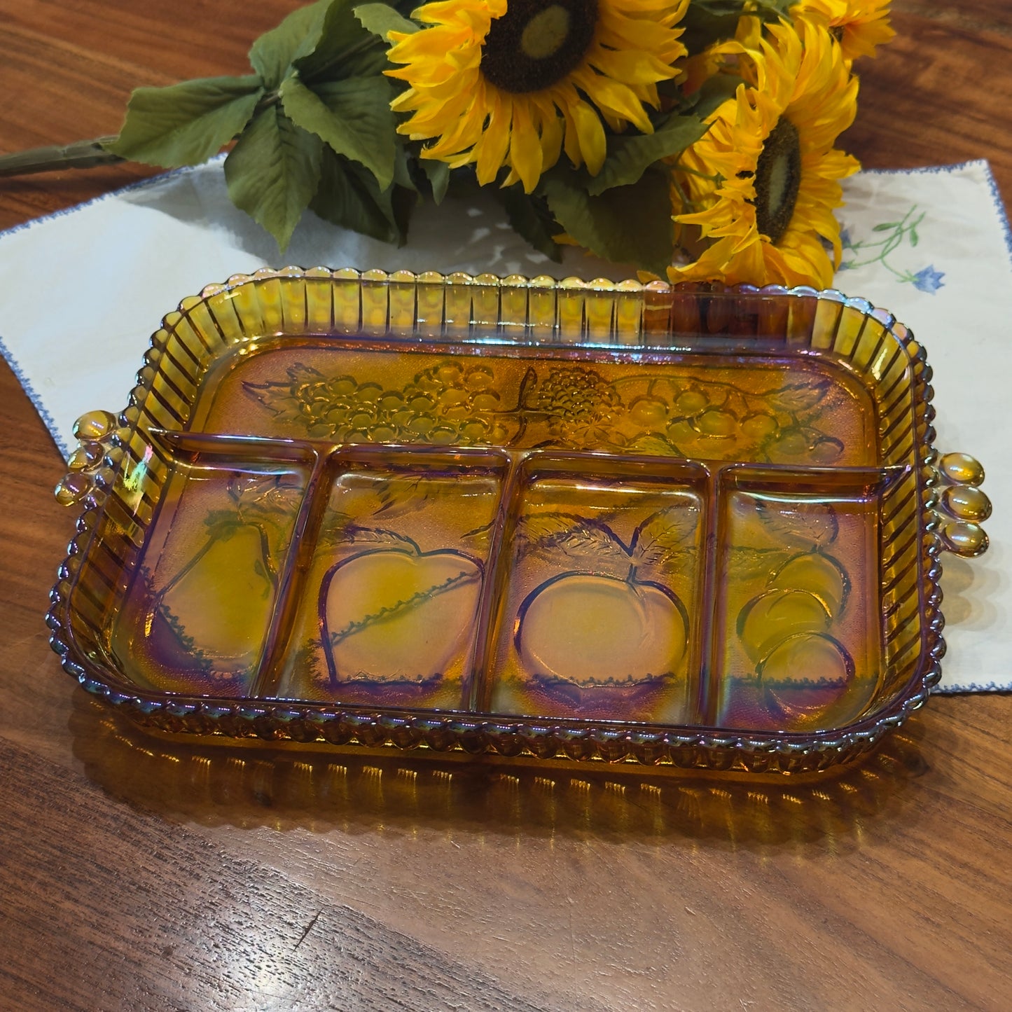 Vintage Indiana Glass Iridescent Divided Relish Tray