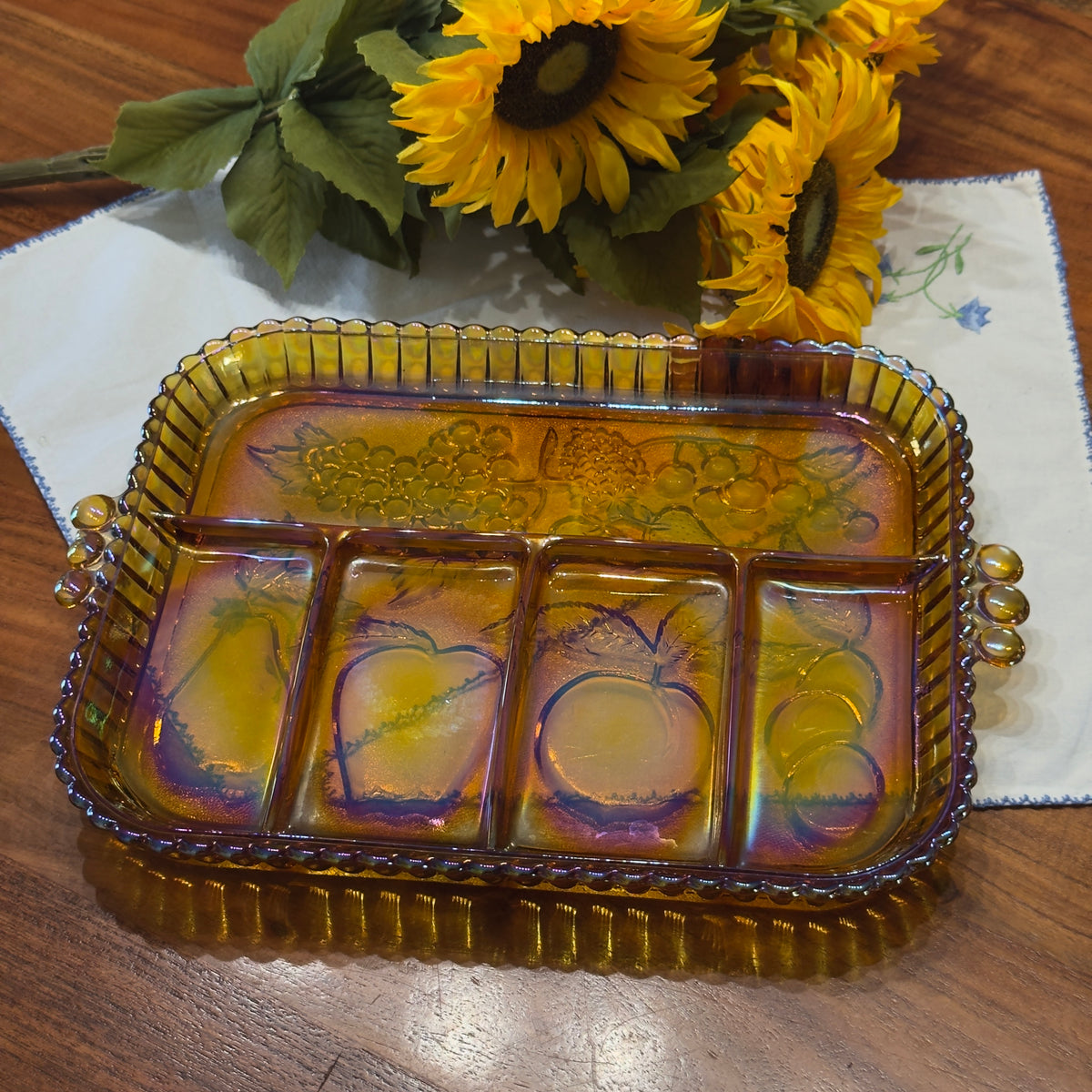 Vintage Indiana Glass Iridescent Divided Relish Tray