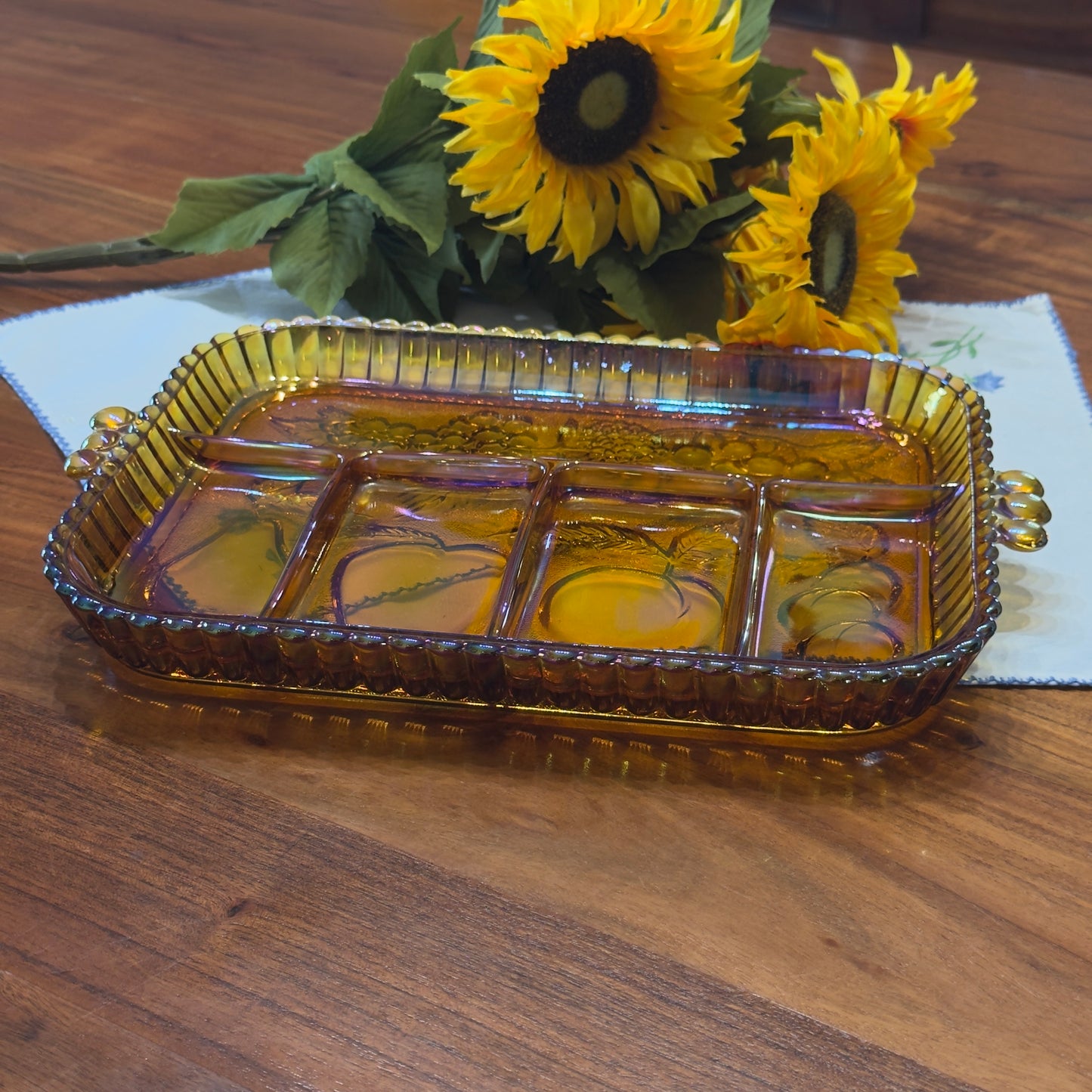 Vintage Indiana Glass Iridescent Divided Relish Tray