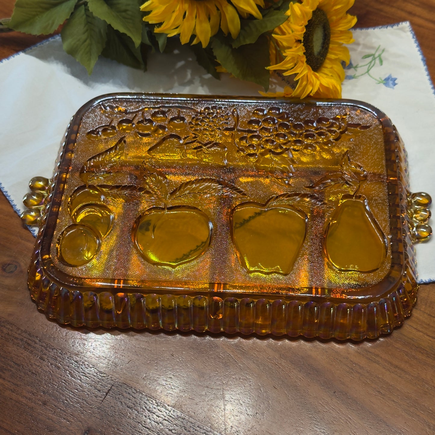 Vintage Indiana Glass Iridescent Divided Relish Tray