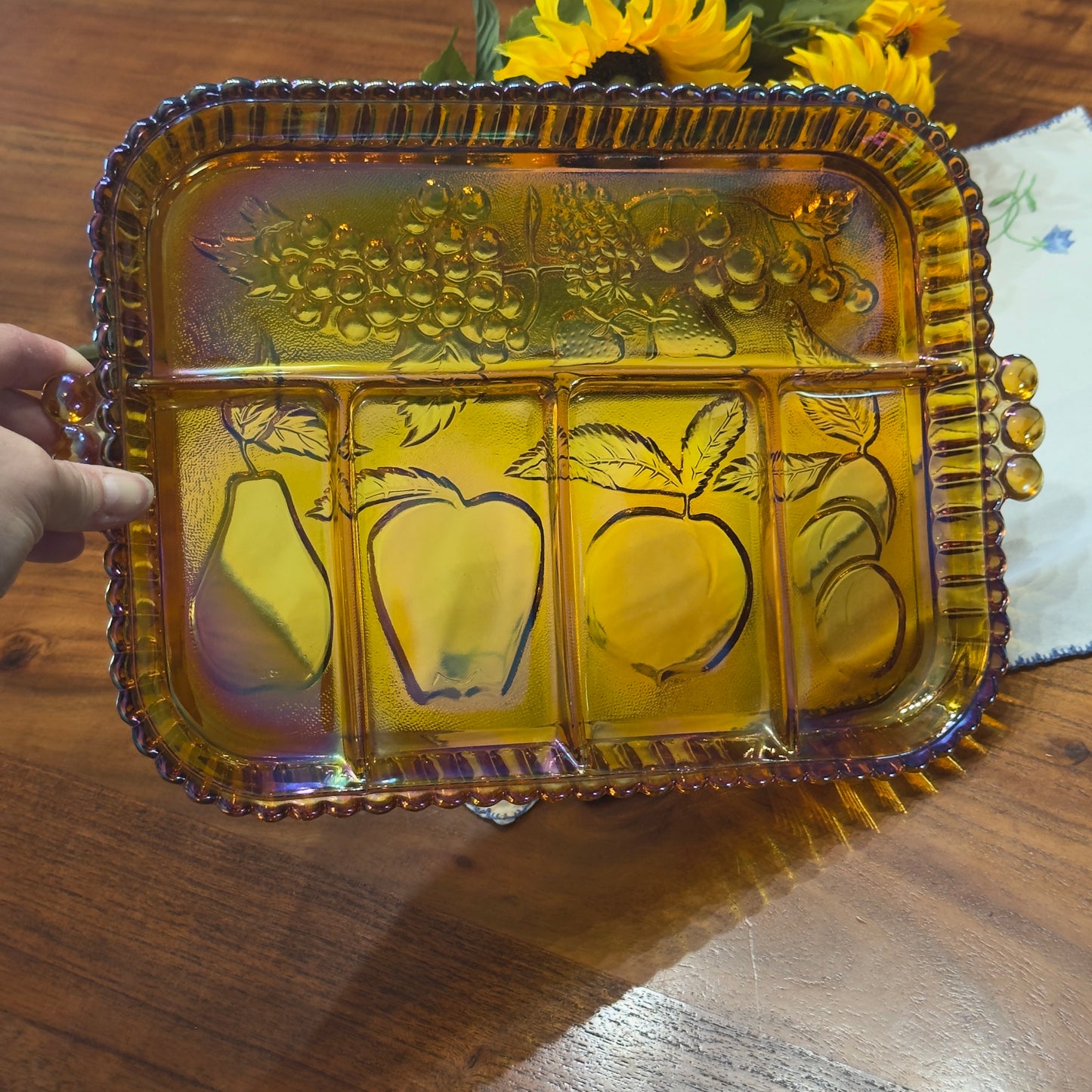 Vintage Indiana Glass Iridescent Divided Relish Tray