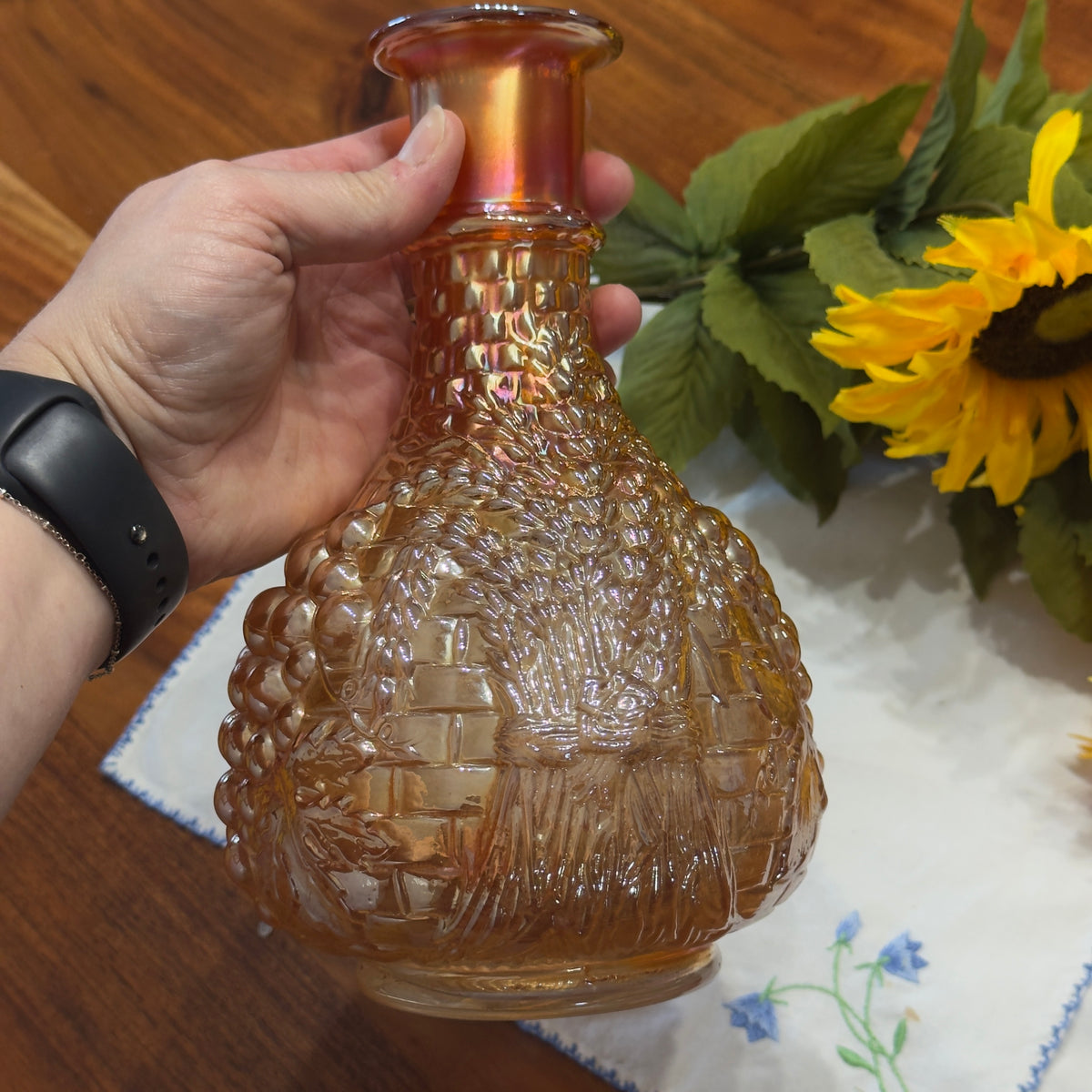 Vintage Marigold Carnival Glass Decanter