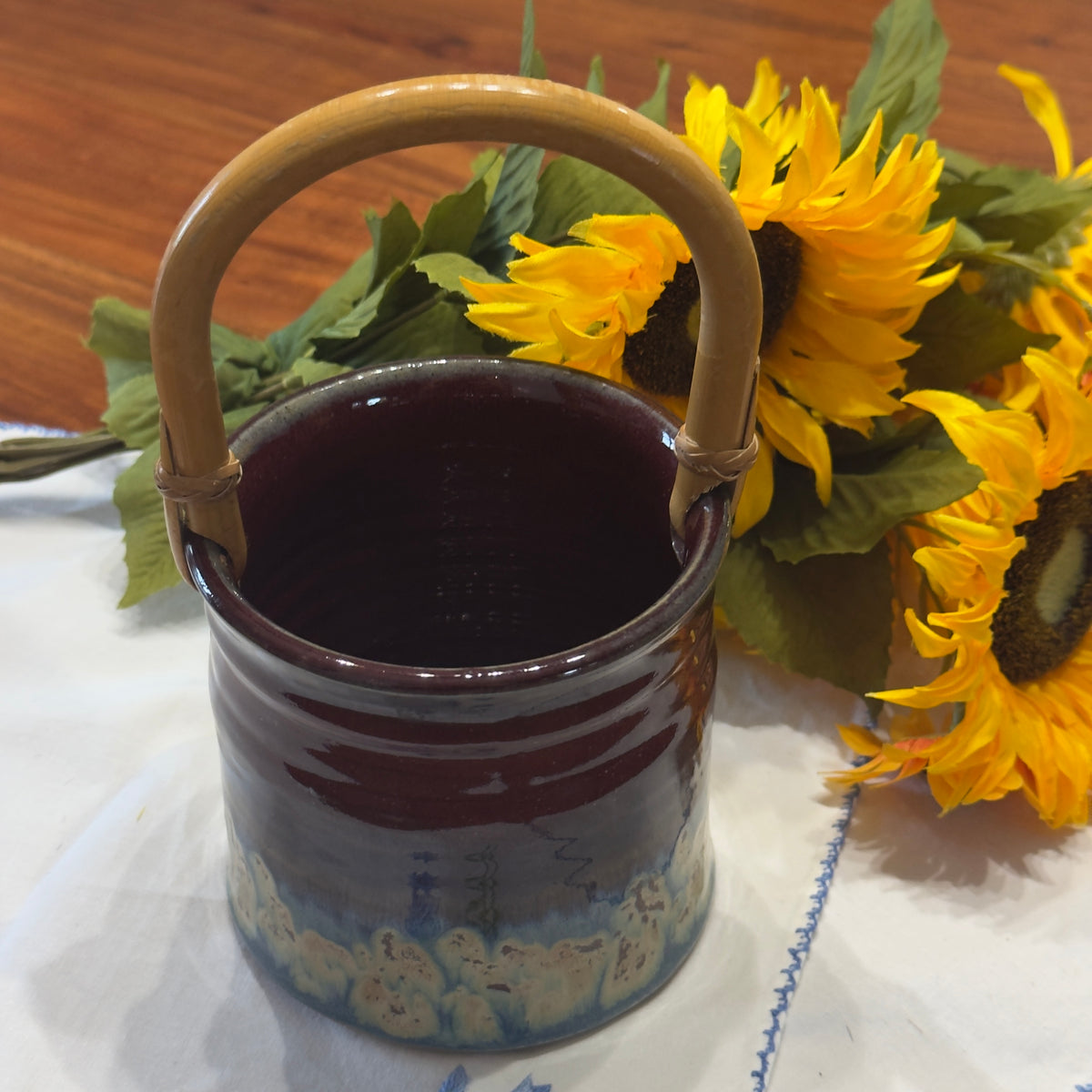 Stamped Pottery Handled Planter