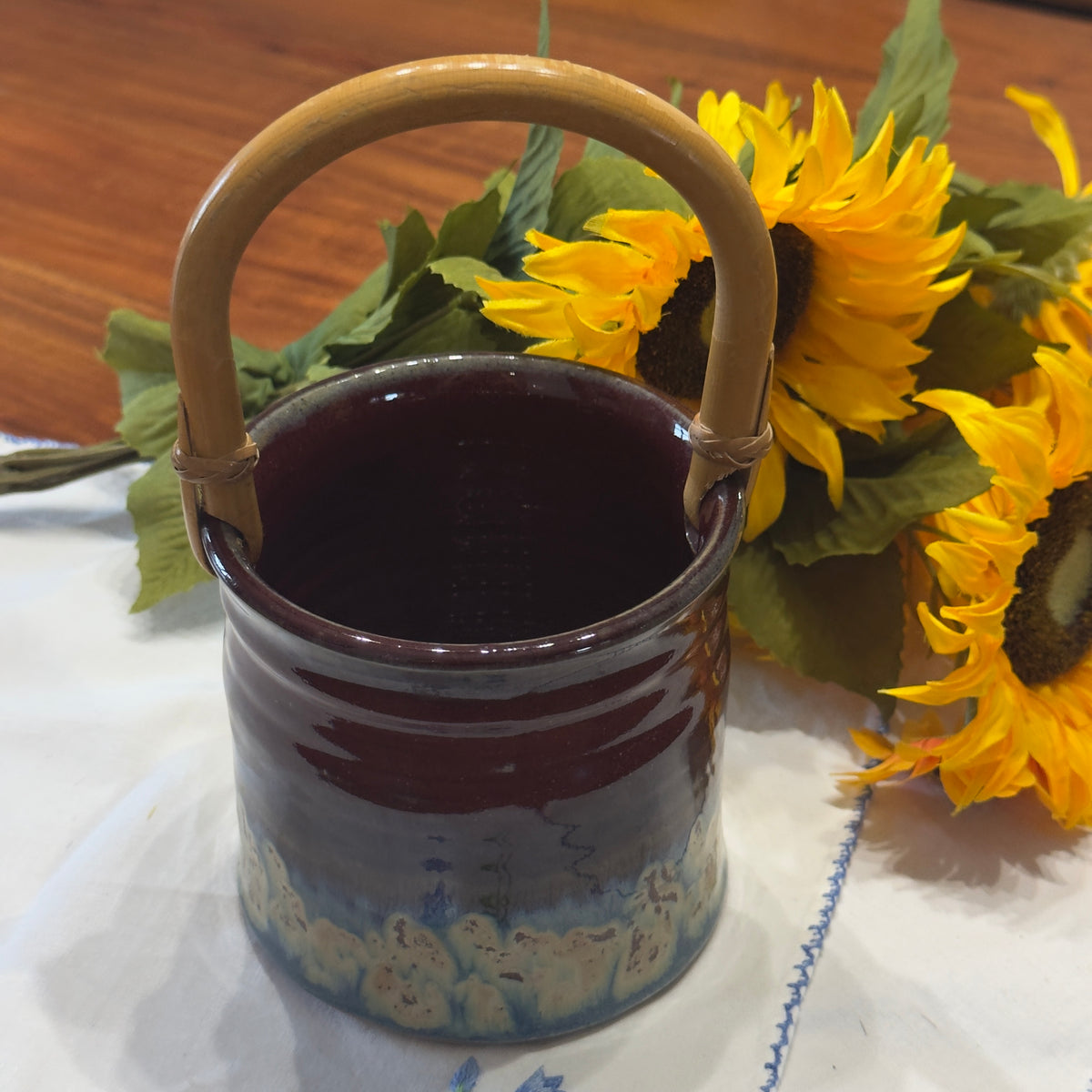 Stamped Pottery Handled Planter