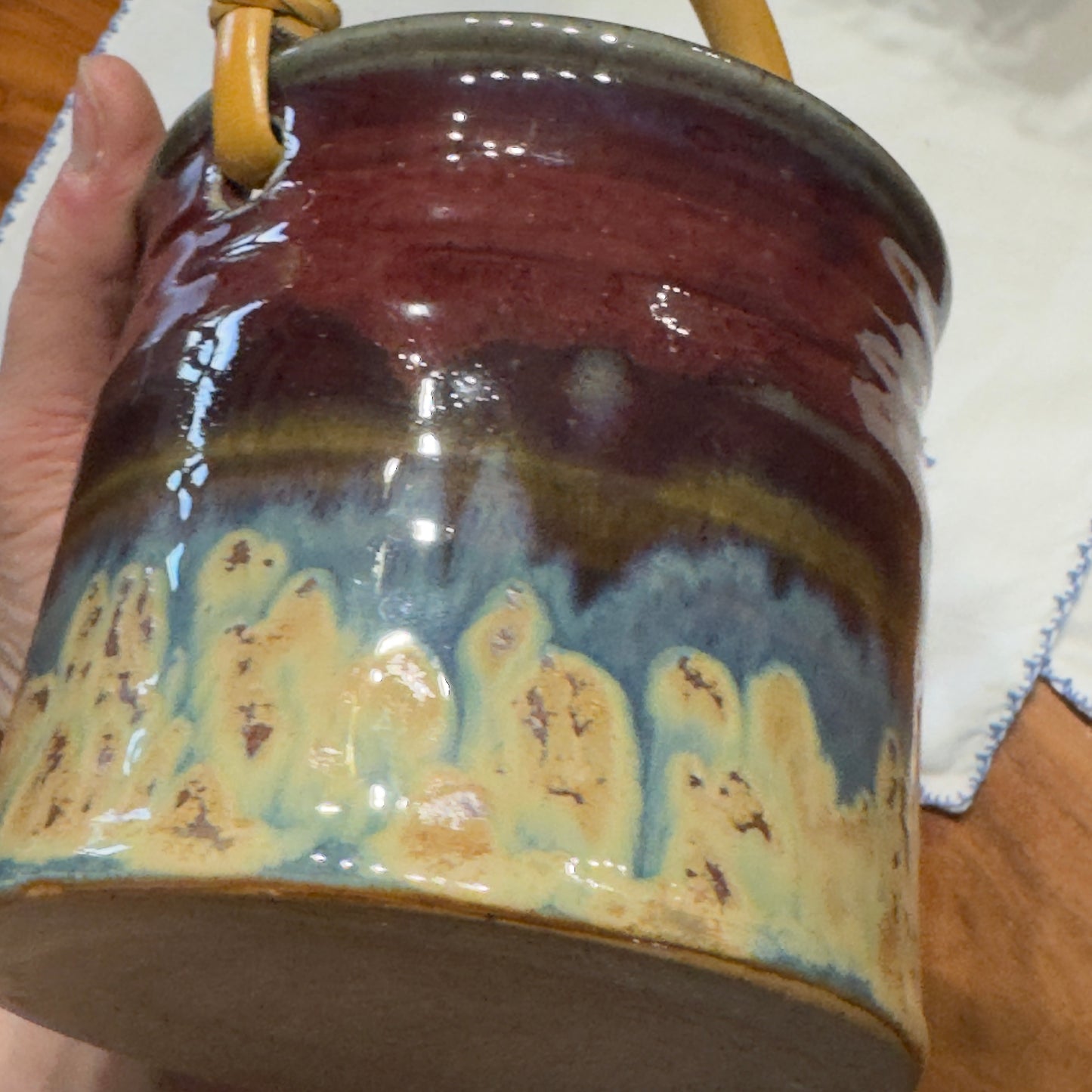 Stamped Pottery Handled Planter