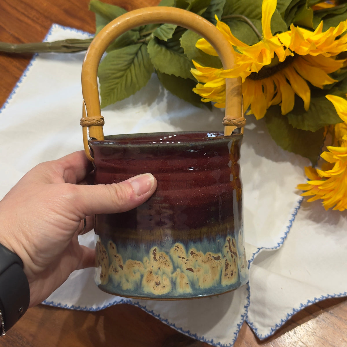 Stamped Pottery Handled Planter