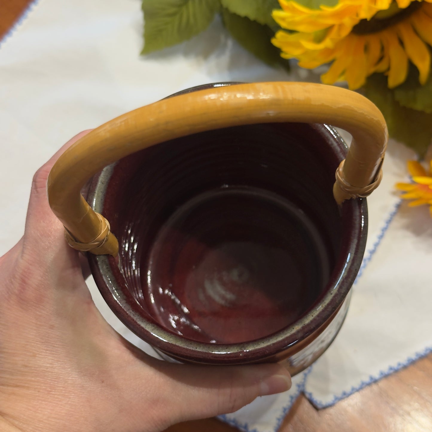 Stamped Pottery Handled Planter