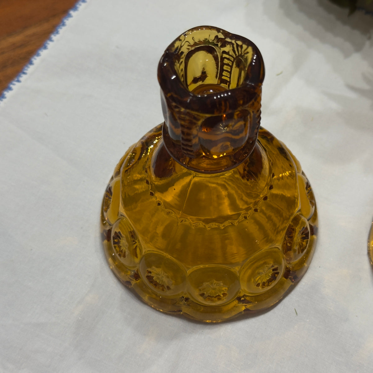 L.E. Smith Amber Glass Moon and Stars Candlestick Holders