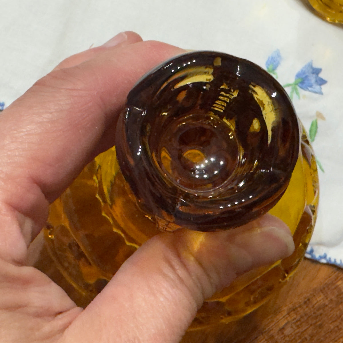 L.E. Smith Amber Glass Moon and Stars Candlestick Holders
